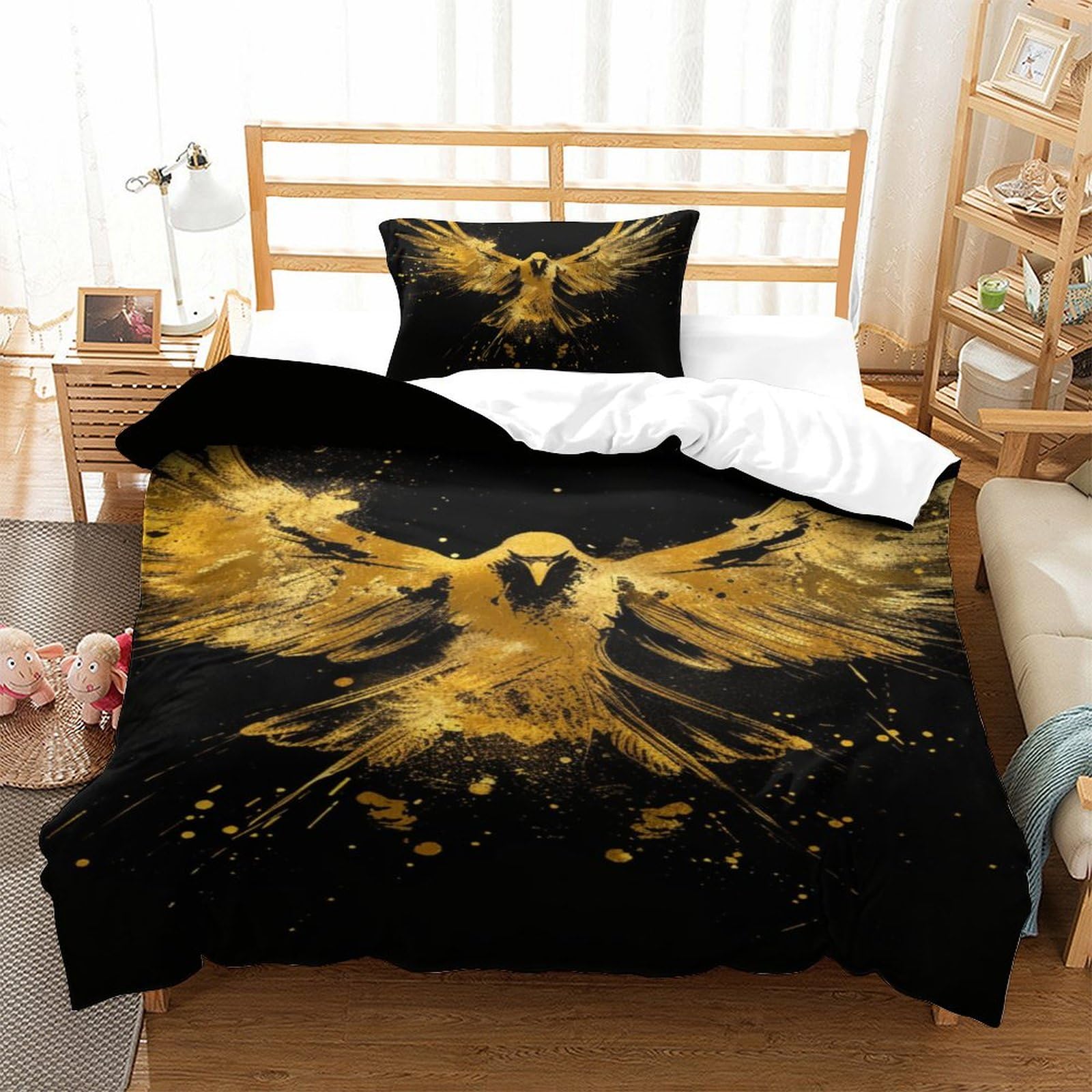 Housse de couette aigle 3D 135x200cm en microfibre avec 2 taies d'oreiller