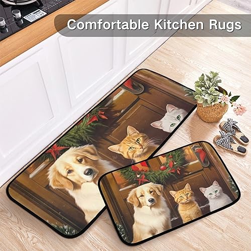 Miniatura 6 de Juego de 2 tapetes de cocina de Navidad para gatos y perros, antideslizantes, impermeables, para el hogar, oficina, lavandería 20848164