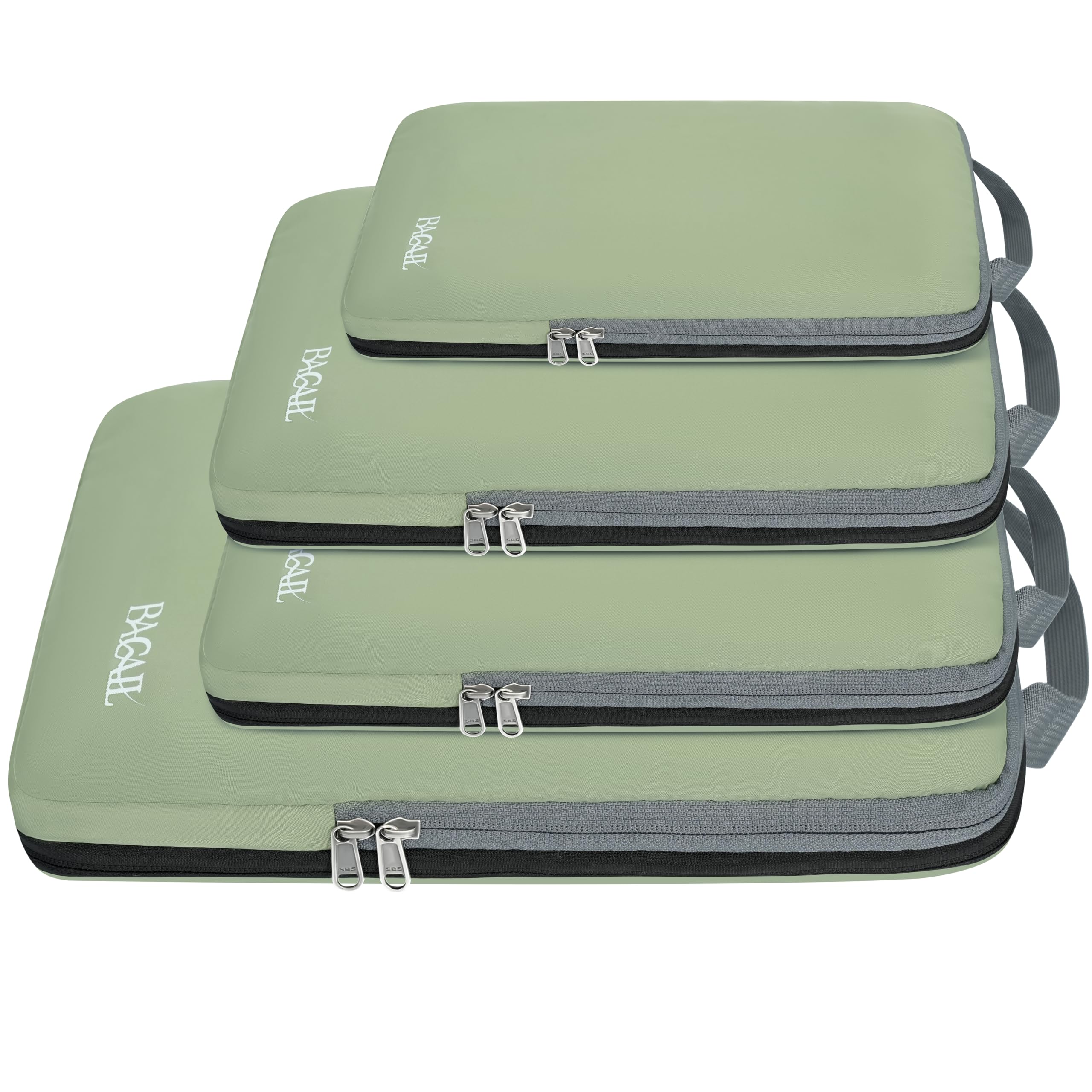 BAGAIL 4 Set/6 Set/8 Set Compression Packing Cubes Travel Accessories Expandable Packing Organizers (Cloth Pattern, 4-Matcha Green)