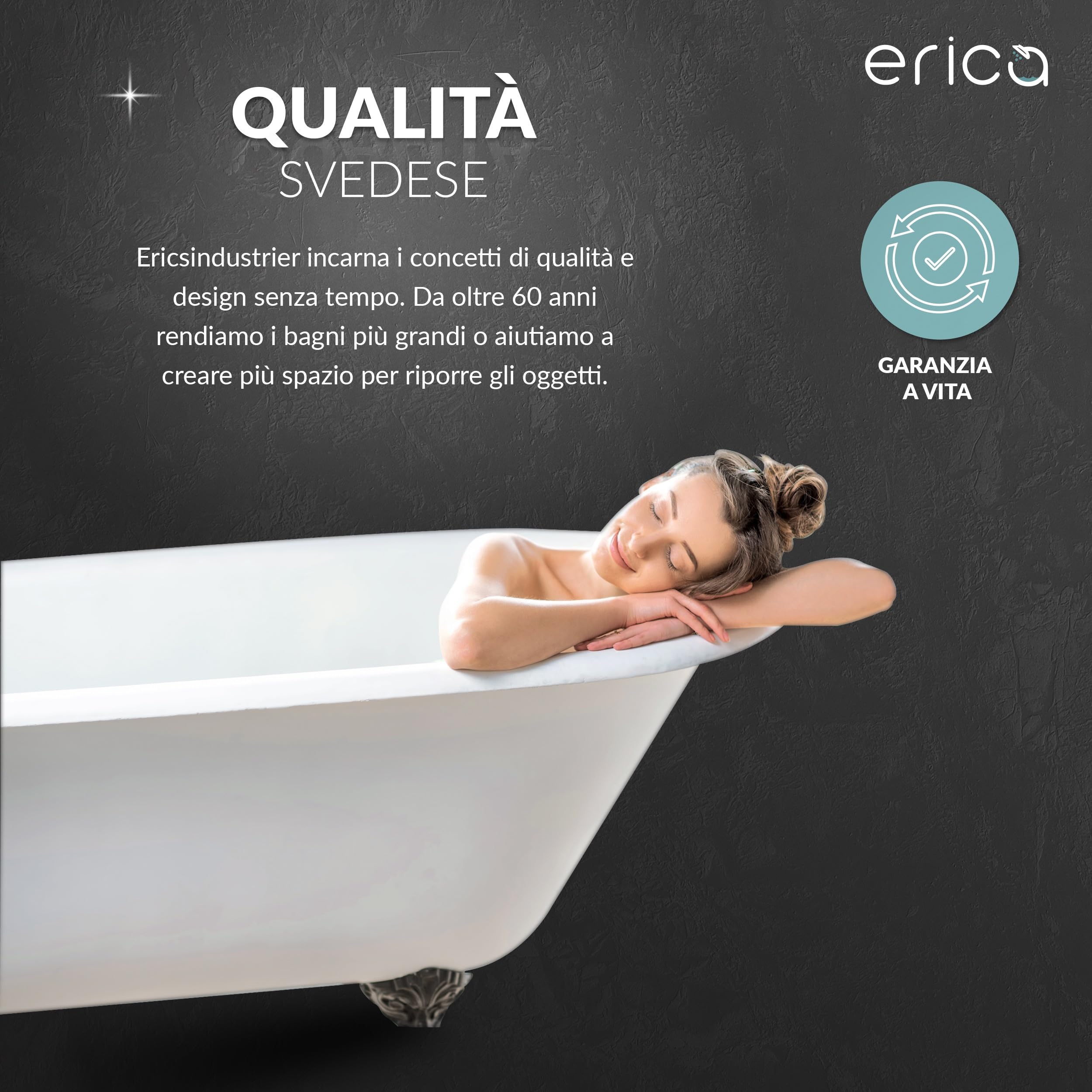 Erica Asta Angolare per Tenda Doccia 140x140 cm - 100% Antiruggine - Nero | 140x140cm, Montaggio a Parete, Senza Fissaggio al Soffitto, Asta Doccia Curva, Acciaio Verniciato a Polvere, 100% Antiruggine