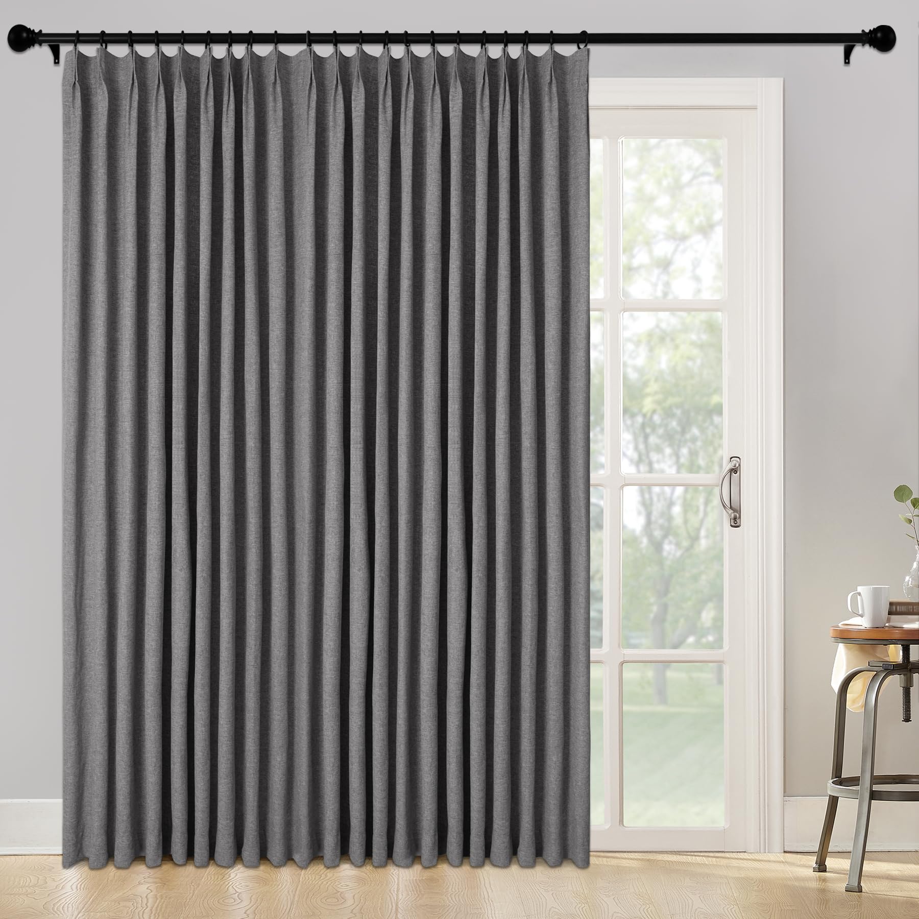 Tende oscuranti extra larghe da 381 cm, per porte scorrevoli del patio, 100% blocco della luce, design plissettato, 381 cm di larghezza x 213,4 cm di lunghezza, colore grigio, perfette per soggiorno e