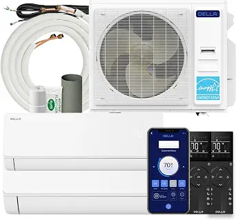 DELLA 42,000 BTU 2 Zone Mini Split Air Conditioner System, 24 SEER2, WiFi & Alexa Compatible, Inverter Heat Pump, 16ft Kits