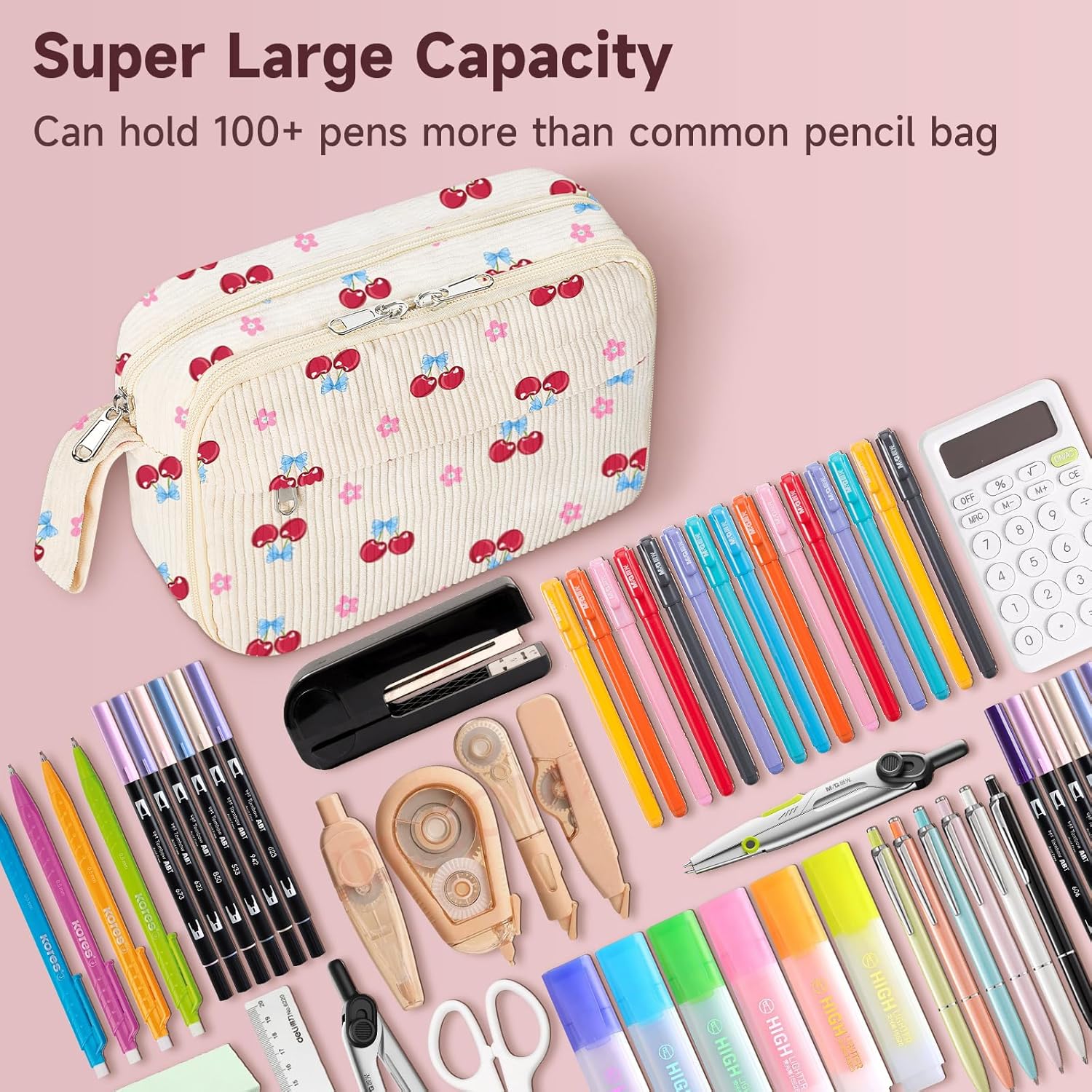 Large Pencil Pouch for Girls,Cute Corduroy Pencil Case Pouch Aesthetic Soft Pencil Bag for School, Zippered Pencil Organizer School Supplies for Teen Girls Women Gif(cherry) - Image 4