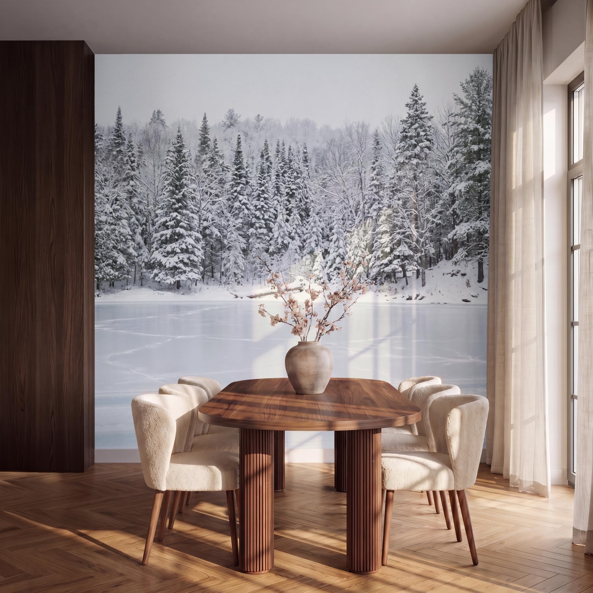Papel Pintado Vinilico 300x300 cm Primera Calidad Papeles Pintados De Pared Pour Salon Dormitorio Decorativo Wallpaper Cocina Más - Pino - Hielo - Invierno - Calmante