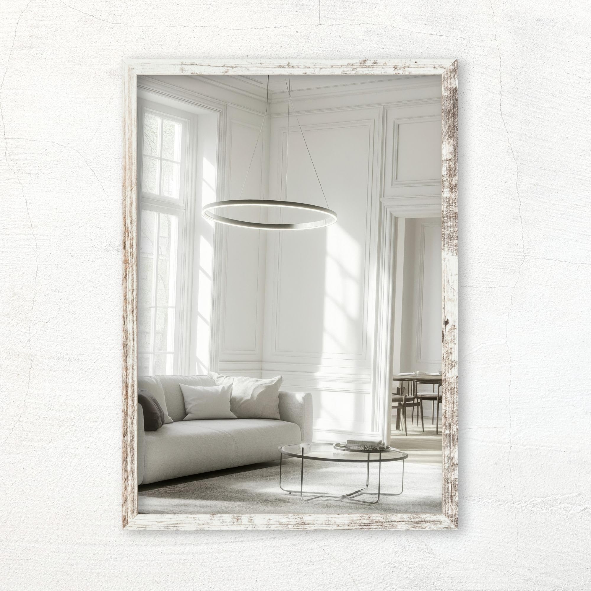 CLAMARO Vision Wall Mirror 65x145 cm Vintage White with Frame, 300+ Sizes Selectable, Real Glass Mirror Installable in Portrait & Landscape Format - Handmade in Germany — image 1