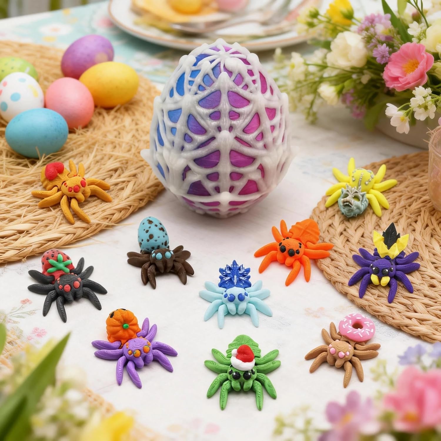 3D Printed Spider Egg with 10 Unique Spiders Inside, 3D Printed Animals Fidget Toys, Easter Basket Stuffers, Easter Gifts for Kids, Prefilled Easter Eggs with Toys, Easter Egg Fillers for Boys Girls