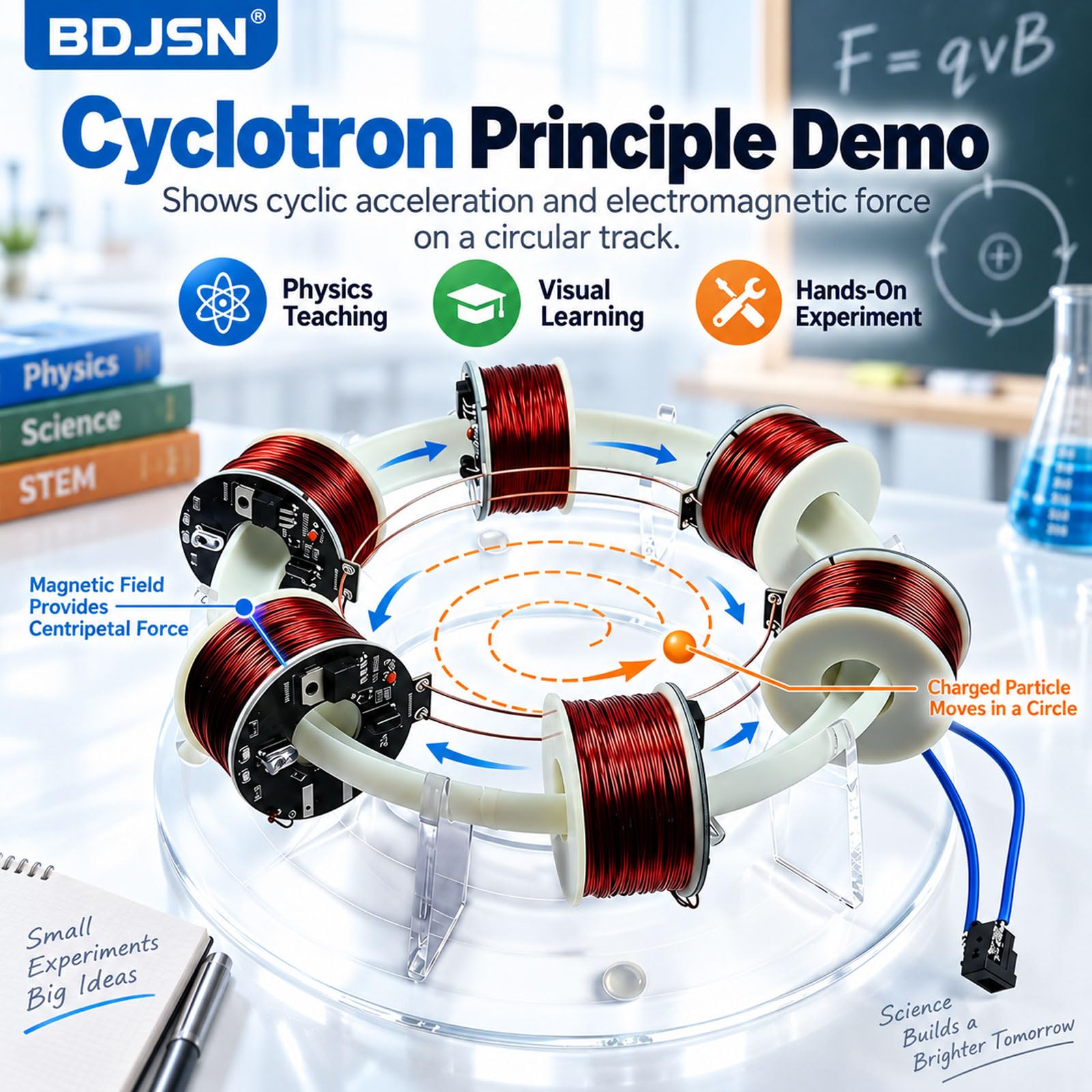 Acceleratore Elettromagnetico A 6 Bobine, Modello Dimostrativo Di Fisica Con Controllo Indipendente, Pista Circolare In Acciaio Inox E Base In Acrilico Per Esperimenti Stem