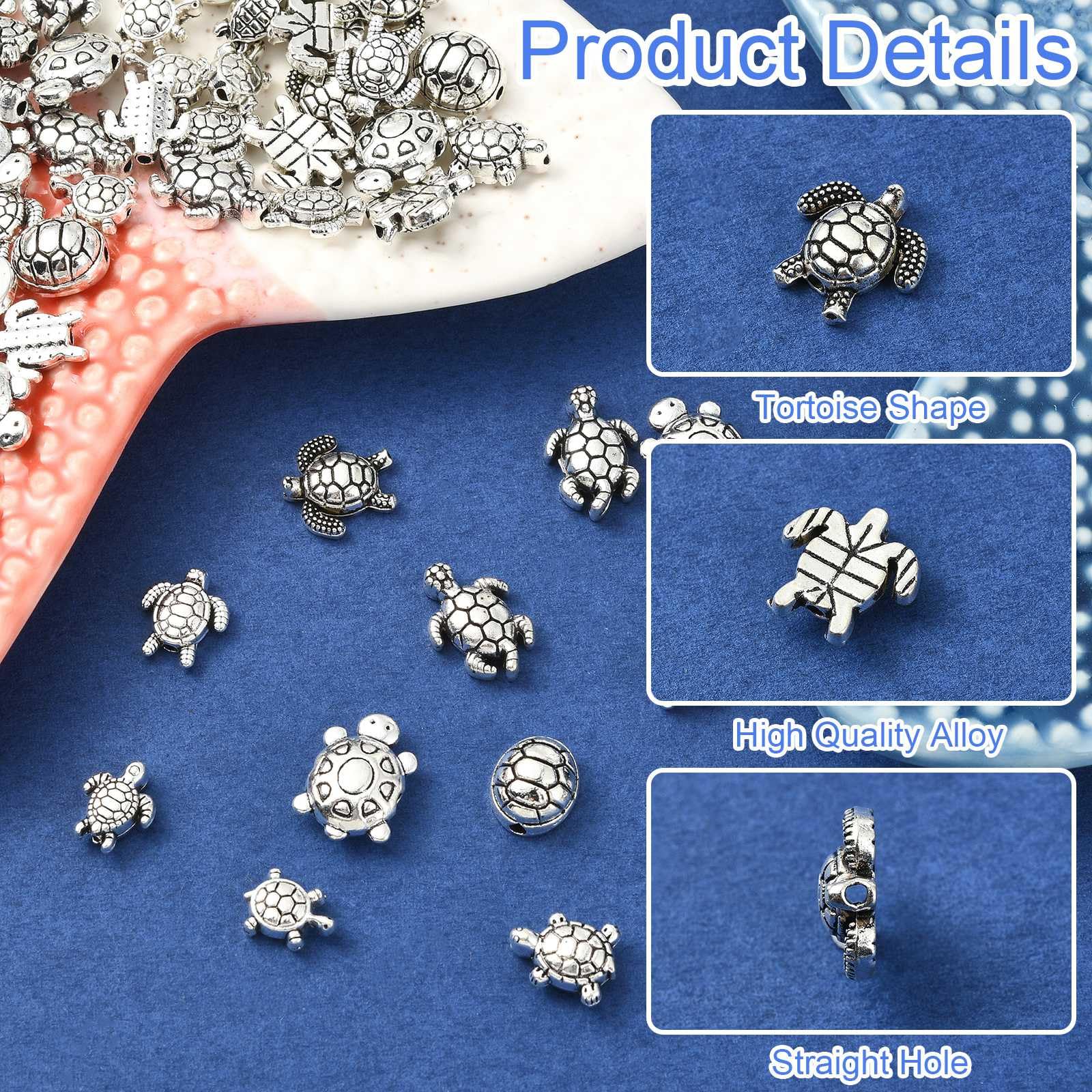 UR URLIFEHALL 80 Pcs 8 Styles Tibetan Style Tortoise Beads Antique Silver Animal Sea Turtle Spacer Beads for Jewellery Crafts Hair Braids Decor - Image 3