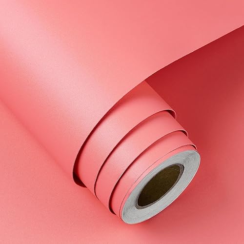 FunStick Papel tapiz rosa coral para despegar y pegar, papel de contacto rosa para armarios, escritorio, aula, papel de pared extraíble autoadhesivo