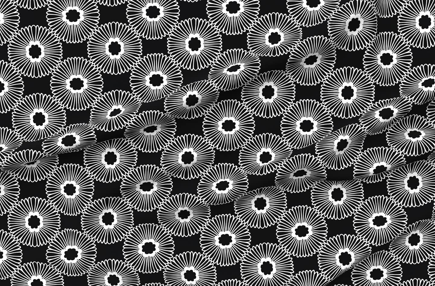 Spoonflower Fabric - Large Floral Flower Black White Nature Circle Bold Mod Daisy 1960S Printed on Organic Cotton Sateen Fabric by The Yard - Sewing Quilting Apparel Home Decor