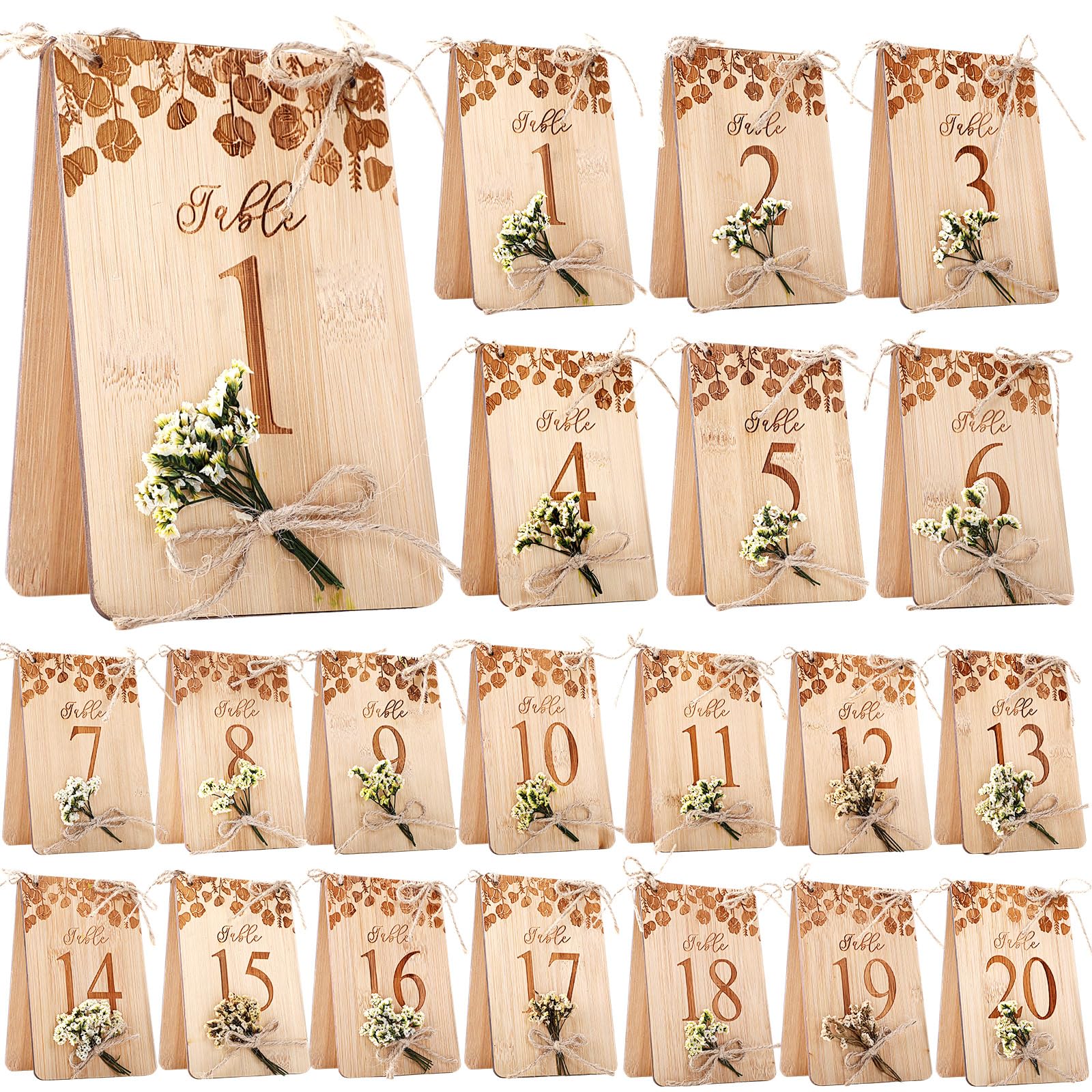 Photo 1 of Chunful Wedding Table Numbers 1-20 Wooden Rustic Table Number Signs for Wedding Reception Double-Sided Printing Centerpiece for Party Bridal Shower Banquet Restaurant Decoration 4'' x 6''(Floral)