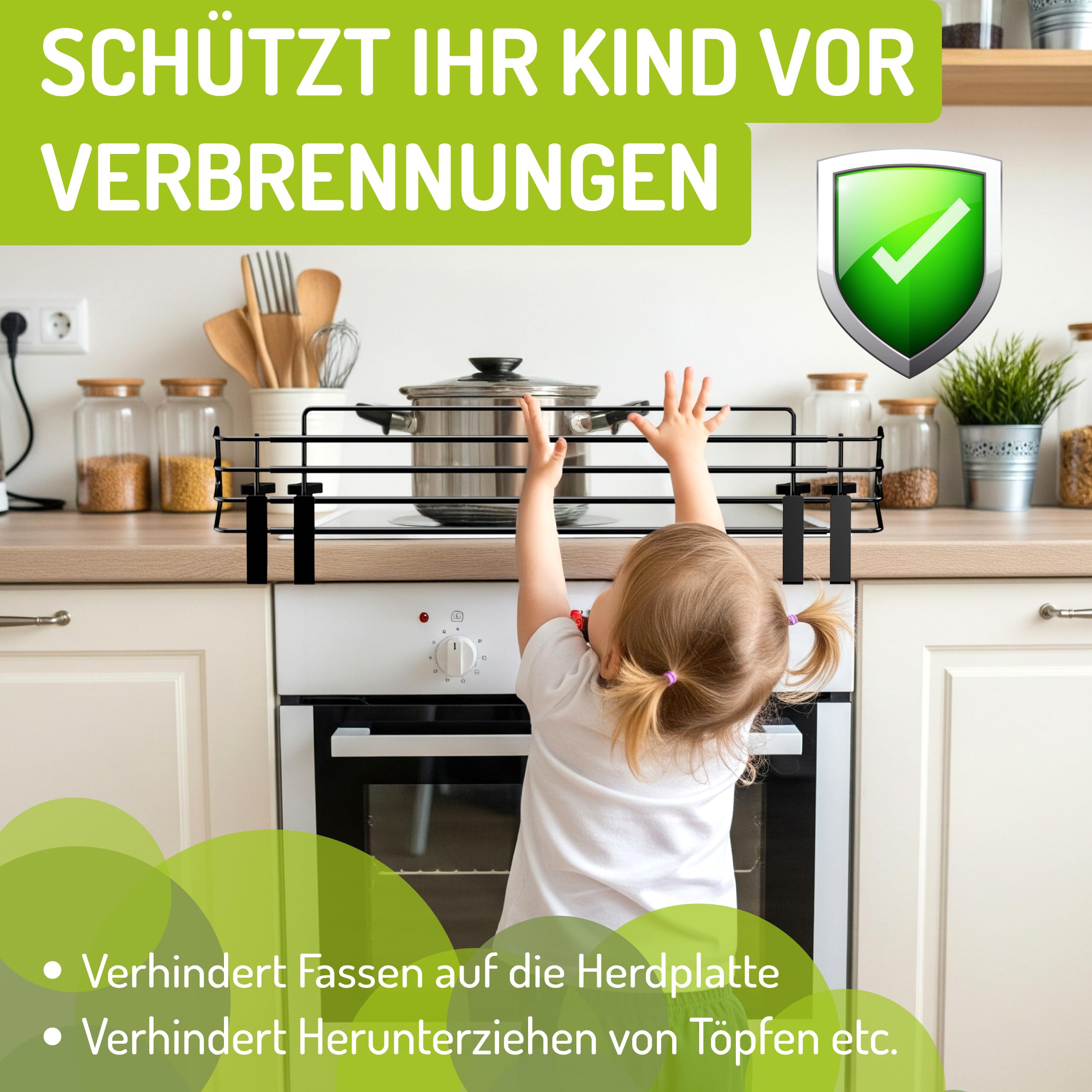 BOMI Herdschutzgitter Mowi ausziehbar von 64-110 cm zum Klemmen | Herdsicherung Ohne Bohren | Herdgitter spülmaschinenfest | Kinder Herdschutz Verstellbar | Kindersicherung Herd, Ceranfeld & Induktion