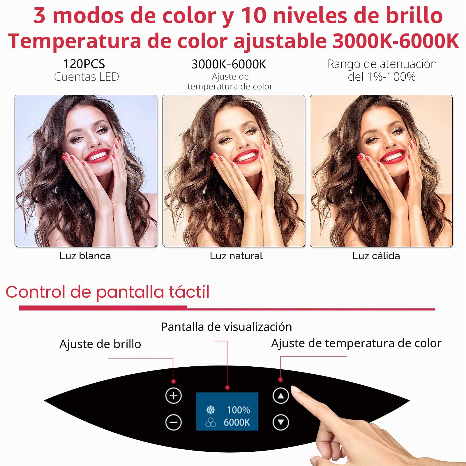 Anillo de luz LED de 19 Pulgadas con Soporte para trípode, Anillo de luz para Selfie, Pantalla táctil LCD, luz para Video Vlog de Retrato de Estudio con Bolsa de Transporte y Control Remoto, CRI>97