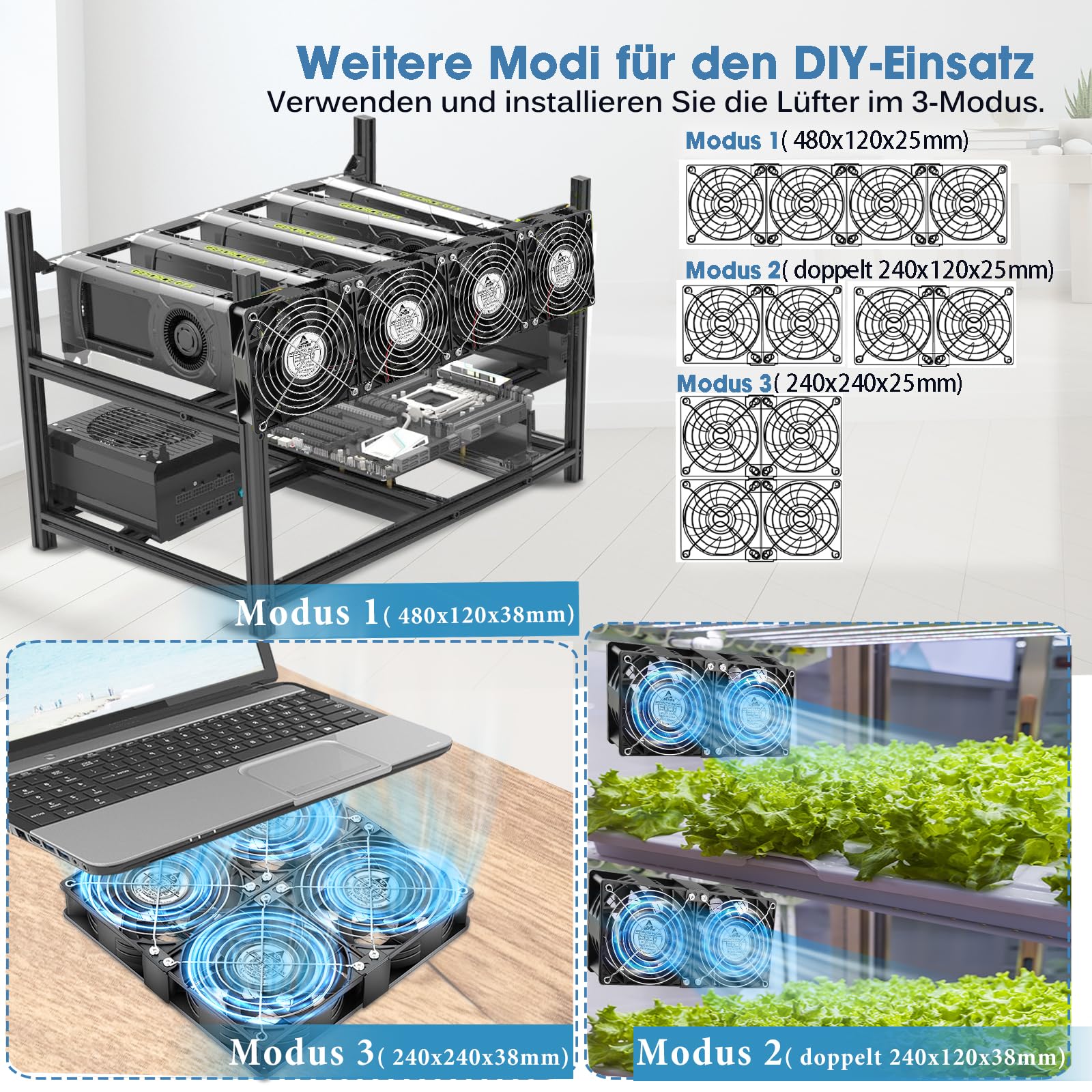 GDSTIME Lot de 4 ventilateurs de 120 mm - 230 V - Grand flux d'air - 120 mm x 38 mm - 220 V CA axial - Avec prise CA 4 V - 12 V - Vitesse réglable pour armoire de serveur et garage