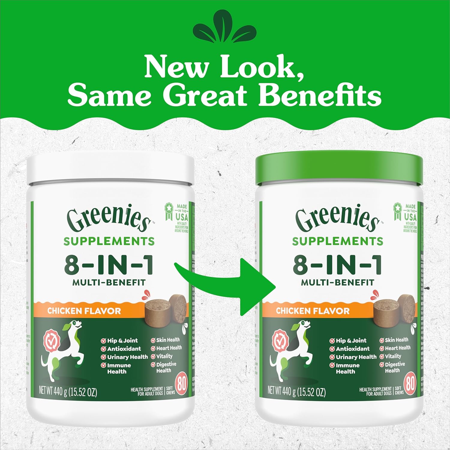 Greenies Dog Supplements 8-in-1 Multi-Benefit Dog Vitamins and Supplements Chicken Flavor, 15.5 oz. Container, 80 Count - Image 3