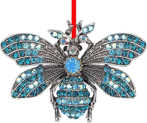 Miniatura 1 de WaaHome Adornos de Navidad de abeja azul, decoración de abeja iridiscente, adornos de recuerdo de abeja de metal para decoraciones de árbol de