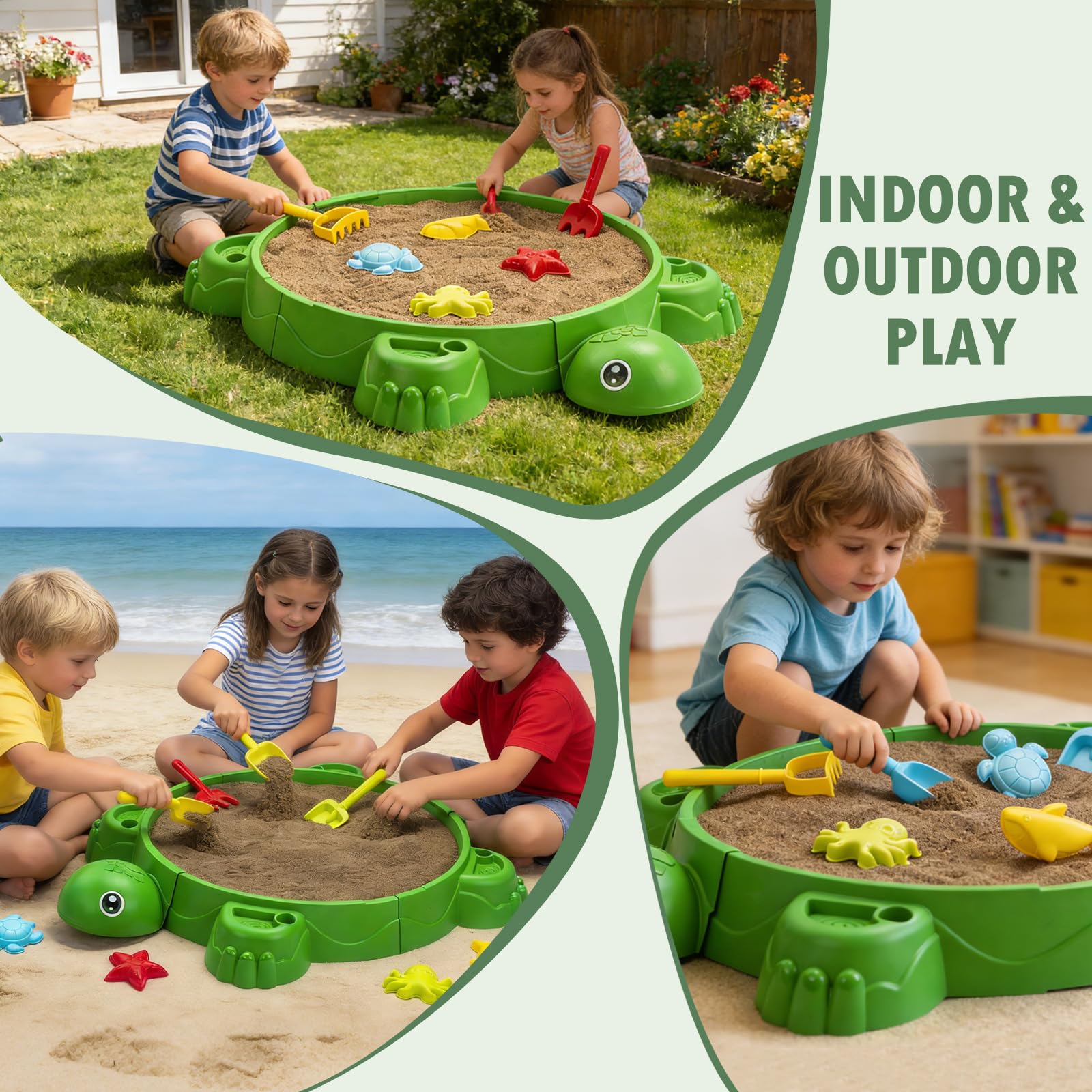 Sandbox Tortuga con sombrilla, juego de playa para niños, accesorios de animales marinos, juguete de arena con cubierta y pala (caja de arena)