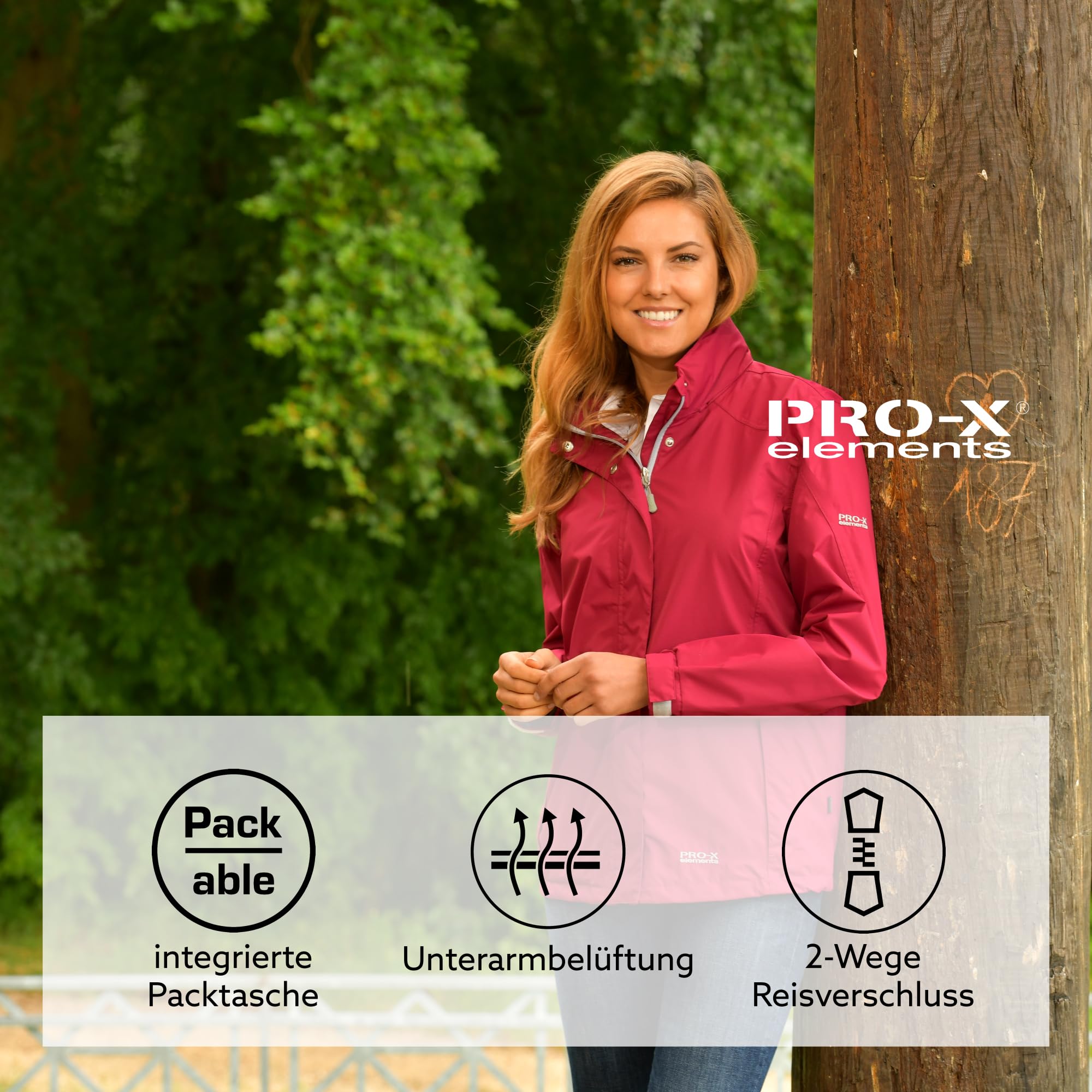 PRO-X elements Damenjacke CARRIE I Damen Regenjacke mit verschweißten Nähten, Unterarmbelüftung inkl. Packsack I Atmungsaktiv I Wasser- & winddicht