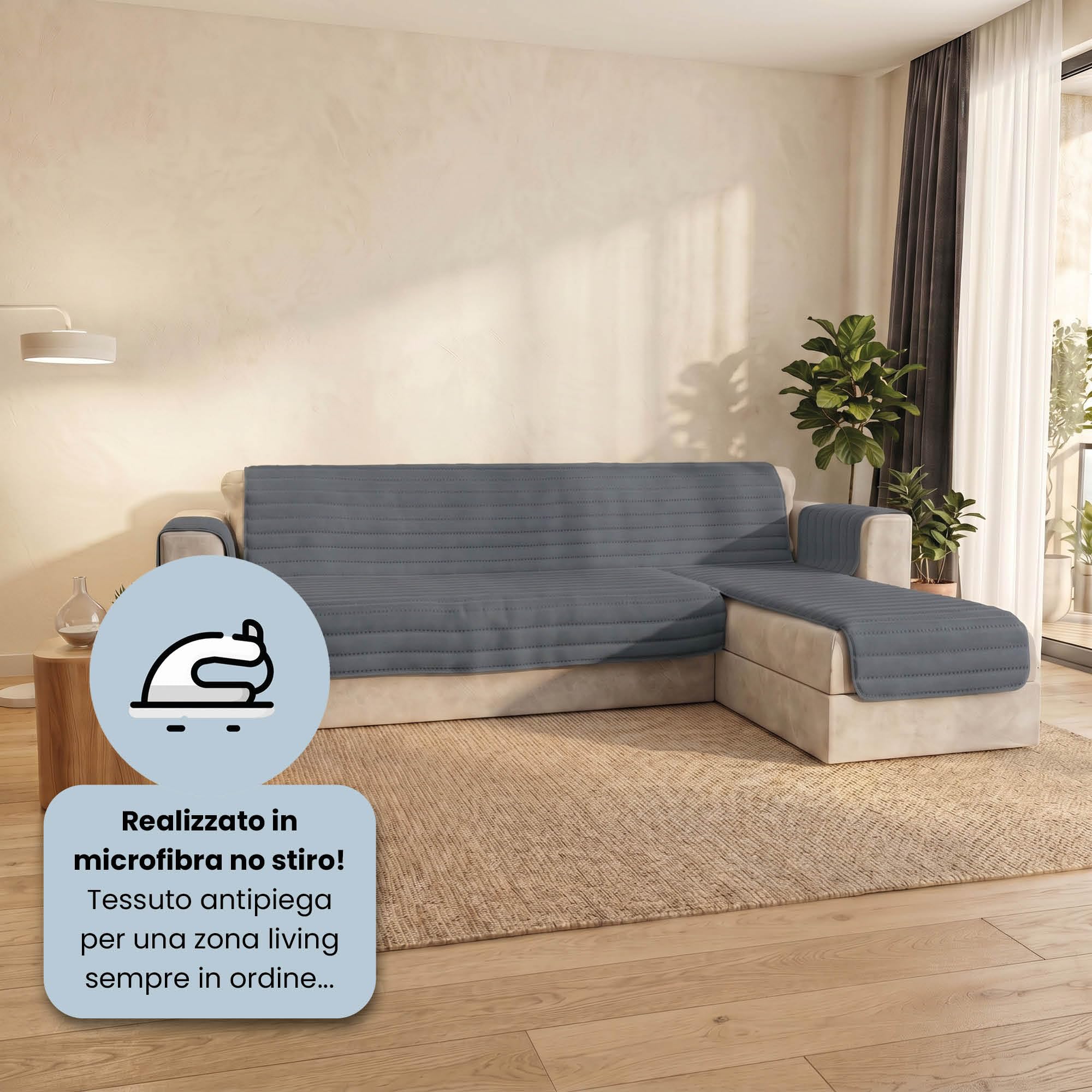 Italian Bed Linen Copridivano Trendy con penisola Reversibile, Misura Seduta 240 cm, Microfibra Soft Touch "Mano Pesca", Ideale per Chi ha Animali Domestici, Protezione Totale, Grigio Scuro