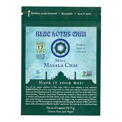 Miniatura 1 de Blue Lotus Chai  Masala Chai sabor menta  Hace 17 tazas  0.5 oz Masala Chai en polvo con especias orgánicas  Té indio instantáneo sin empinar  Sin