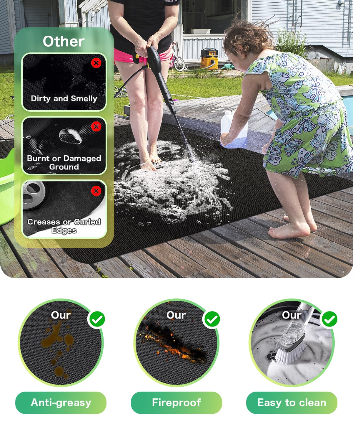 TAOMAND Grand tapis de cuisson pour barbecue extérieur | Double face ignifuge | Imperméable | Résistant à l'huile | Facile à nettoyer | Tapis de cheminée intérieur/foyer | Tapis de qualité pour
