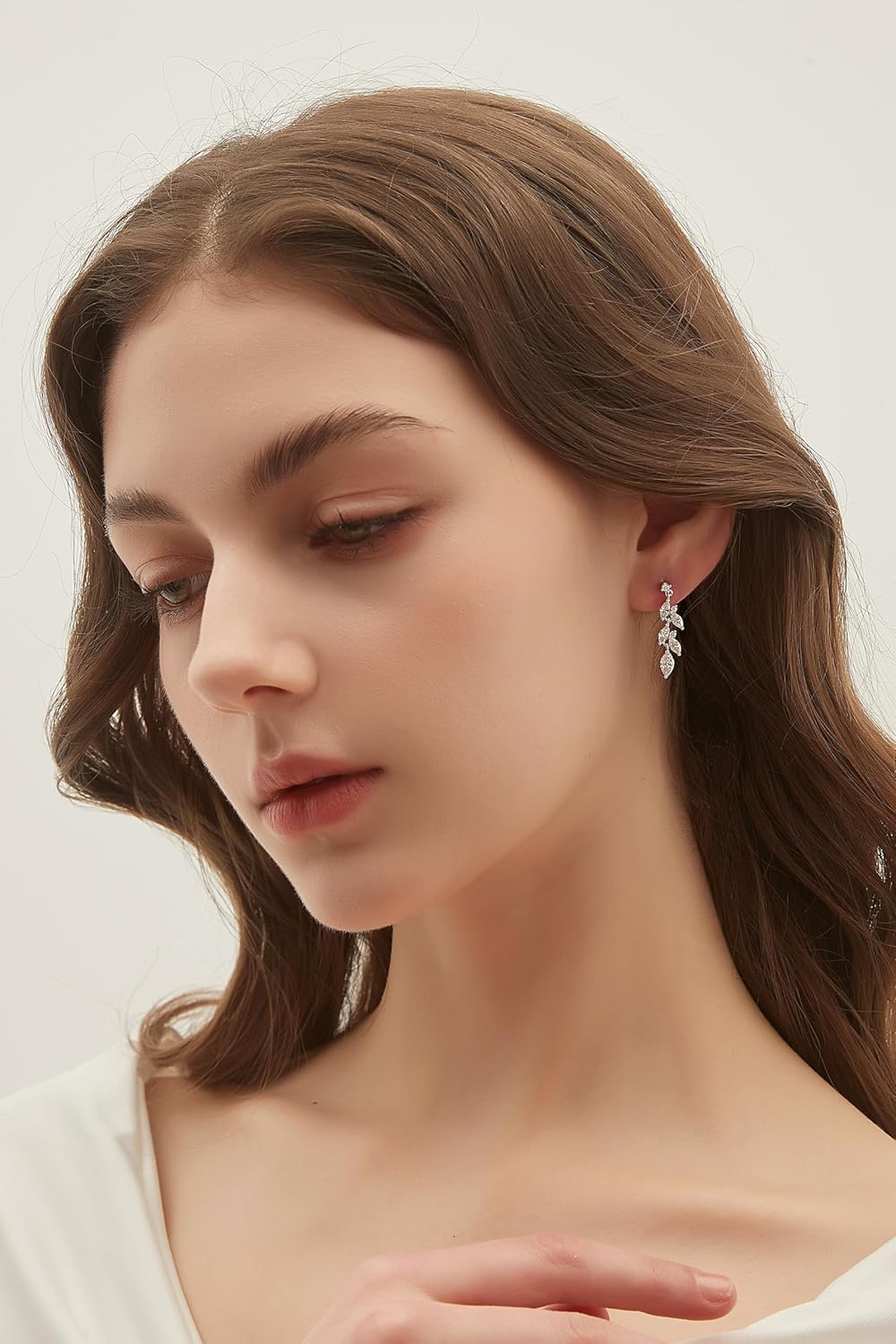 EAMTI Marquise Wedding Earrings for Brides Bridesmaid Cubic Zirconia Leaf Dangle Sterling Silver Posts Earrings for Women 14K Gold Plated - Image 2