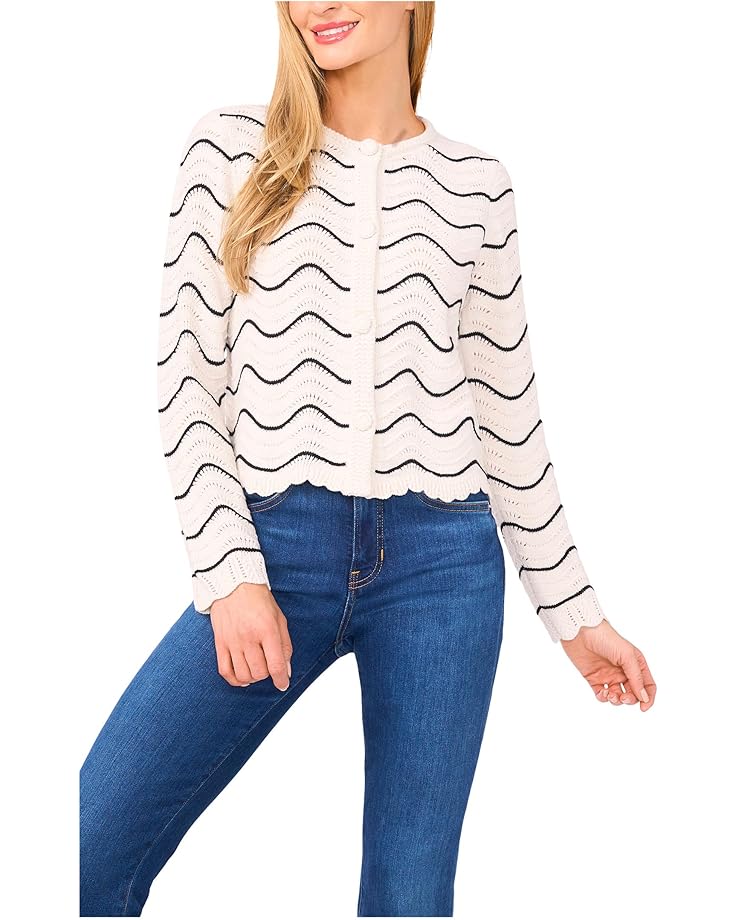 CeCe Scallop Edge Long Sleeve Cardigan - Main View