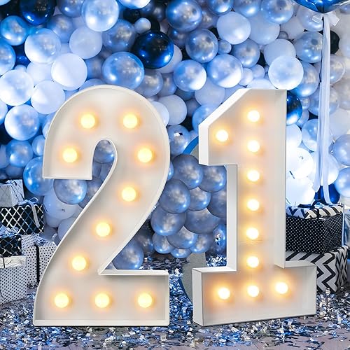 Retisee Juego de marcos de números de marquesina iluminados de 4 pies con mosaico gigante, decoración de fiesta de números de marquesina blanca