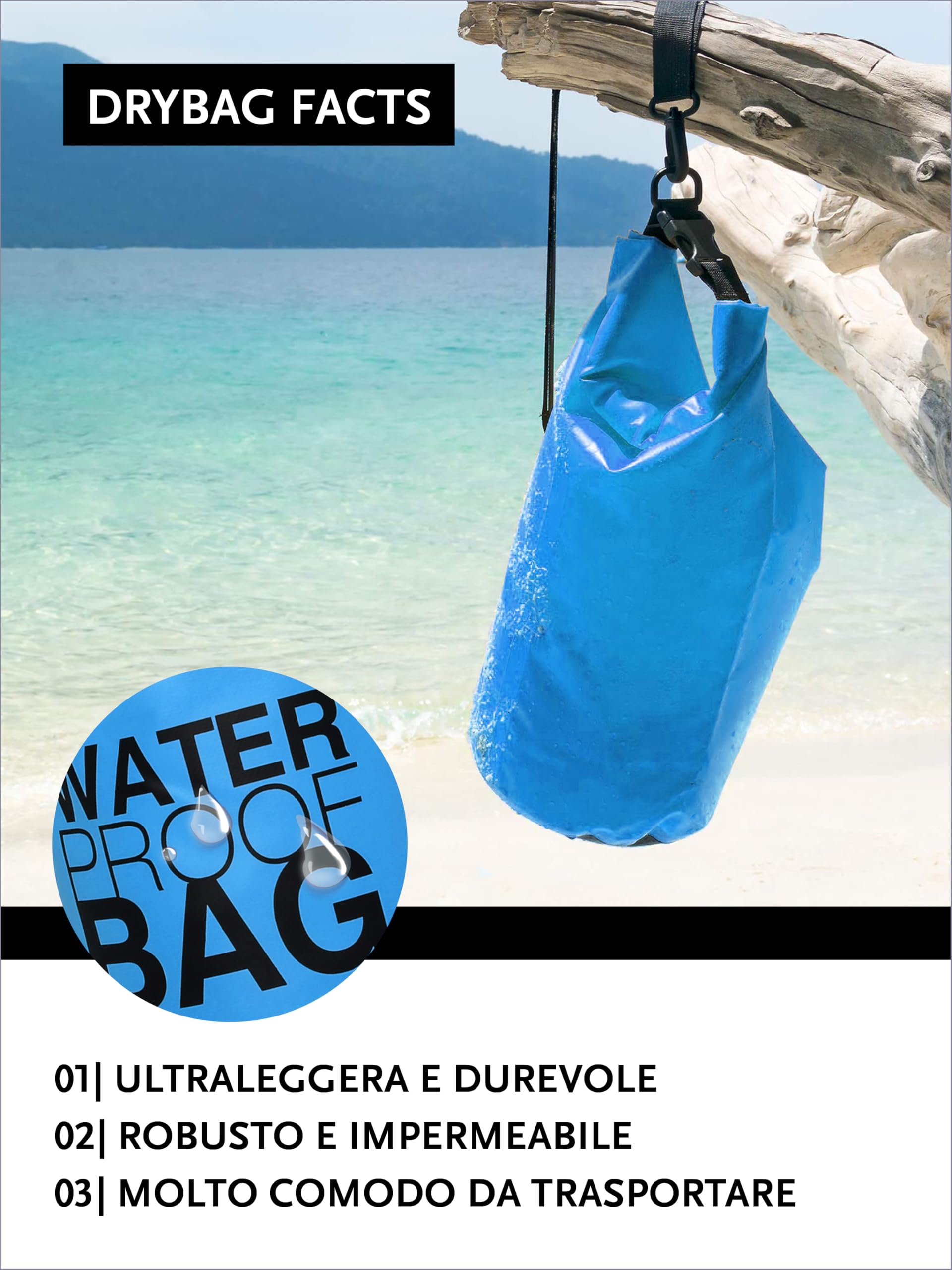 DonDon Dry Bag Borsa Impermeabile da 2l, 5l, 10l, 15l, 20l, 30l con Tracolla