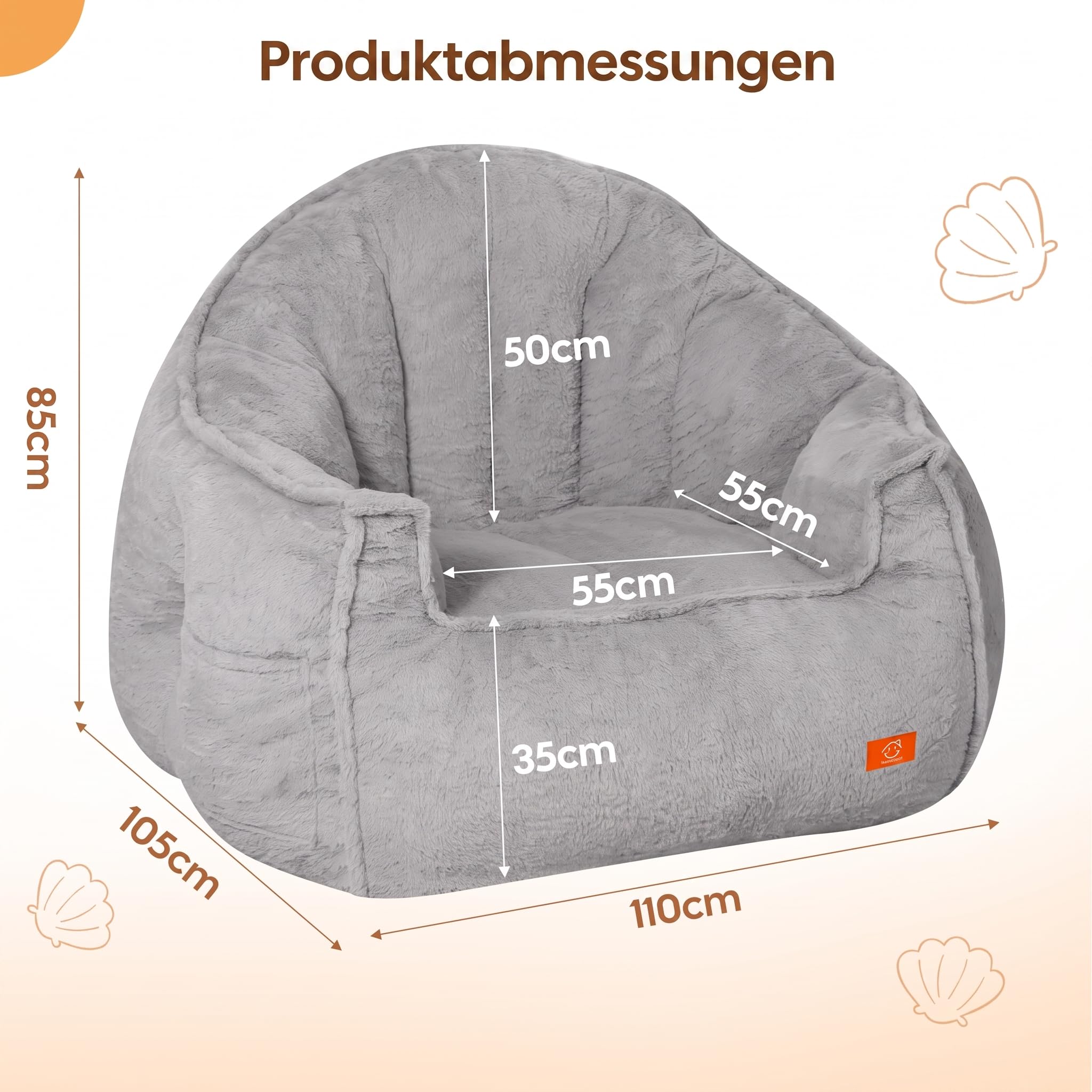 MeMoreCool XXL Sitzsack für Erwachsene, Muschelform Bean Bag Chair Grau
