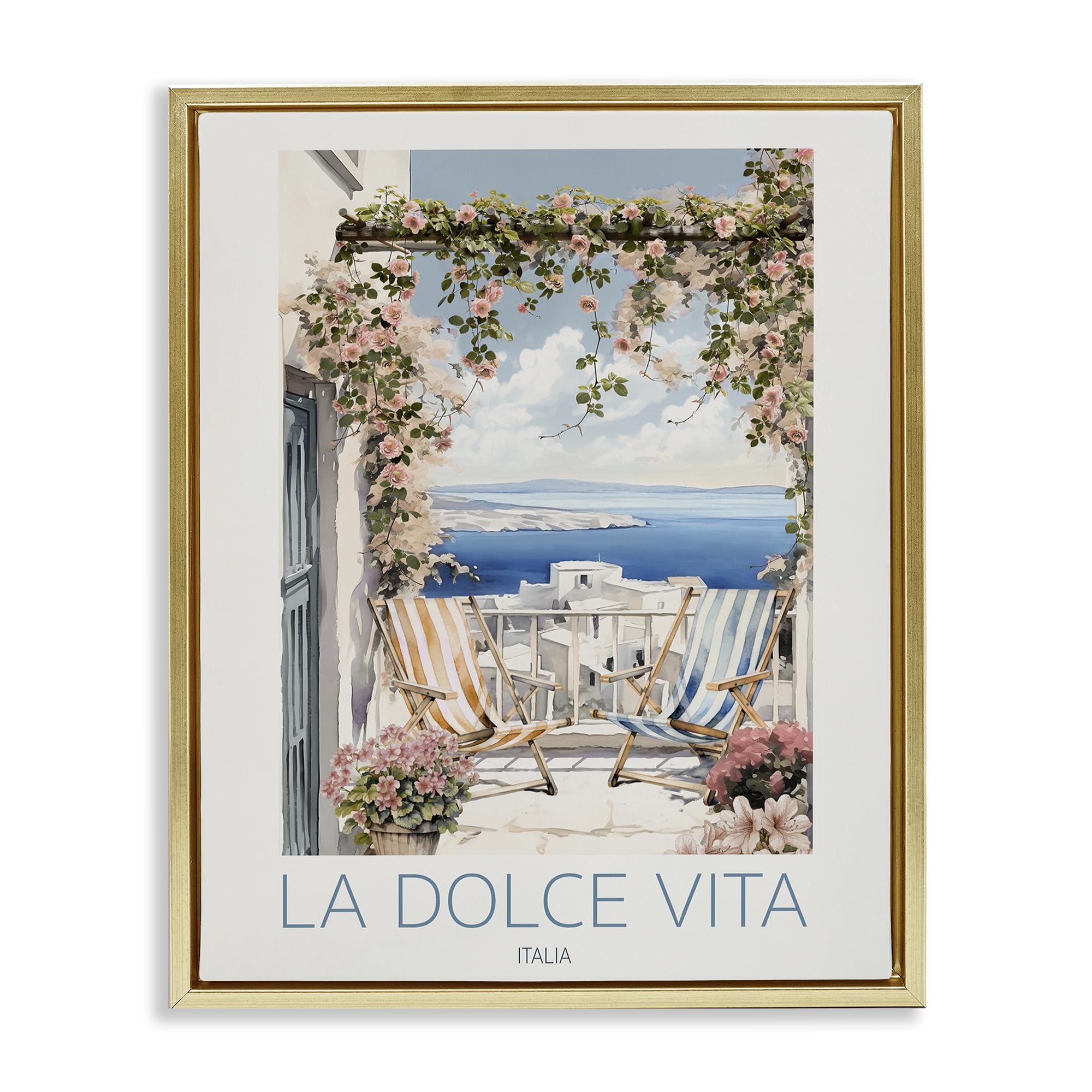 Stupell Industries Metallic Gold (Matte) 'Coastal Italian Balcony View', Floating Frame Canvas Art, Gold, 25 X 31 Inches, Easy To Hang And Sturdy, Made In Usa, By Cad Designs
