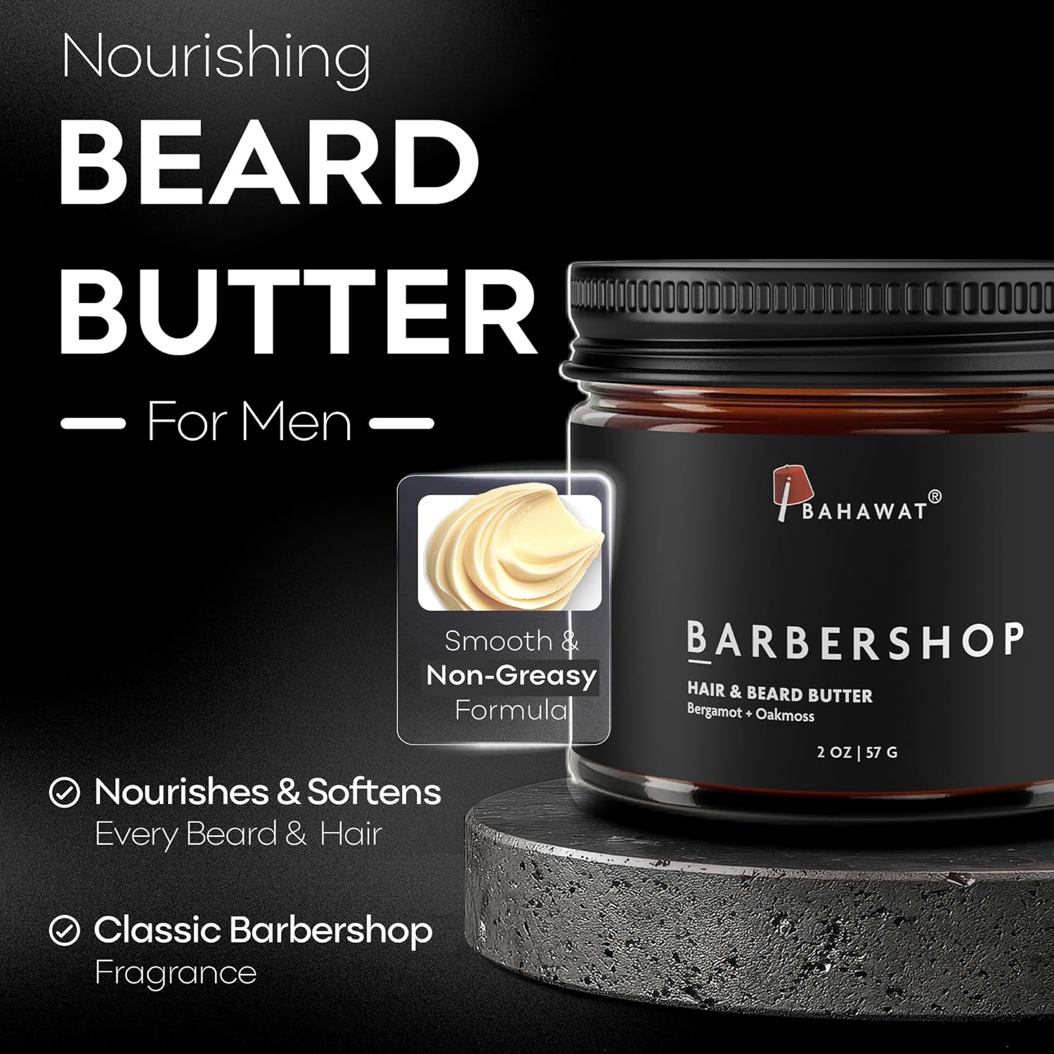 BAHAWAT Hair & Beard Butter for Men Leave-in Conditioner - Barbershop scent - Strengthen & Soften– Made in USA -Organic Natural Ingredients | The Best Beard Butter - 2 oz. - Image 4