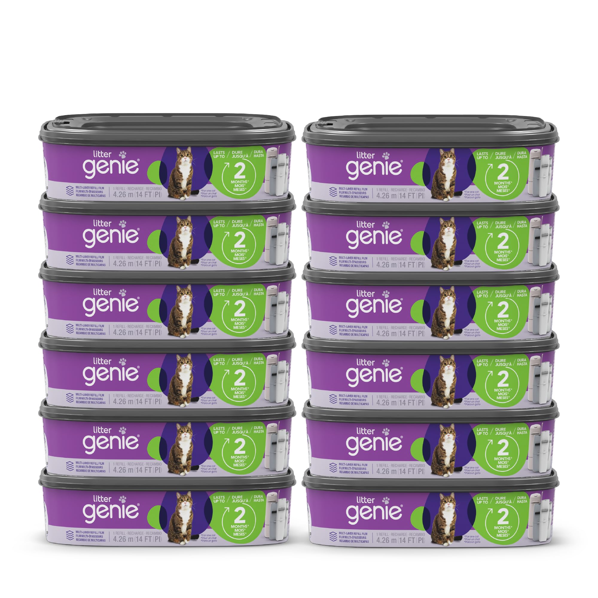 Refill Bags (12-Pack) | Multi-Layers of Odor-Barrier Technology | 1 Square Refill Cartridge Lasts Up to 2 Months Per Cat