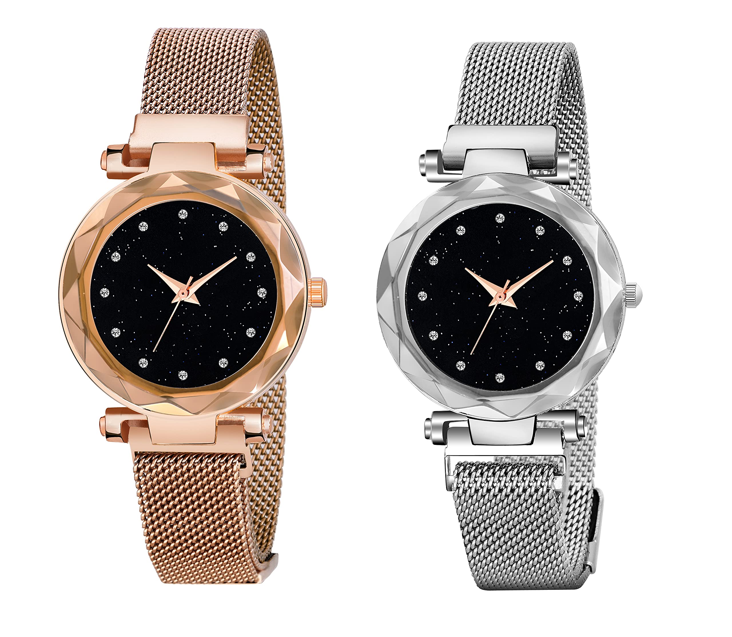 KIROH ® Gold and Silver Cut Glass Magnetic Metal Strap Analog Girls and Womens Watch - Pack of 2 (B08P9W59LB) Amazon Price History, Amazon Price Tracker