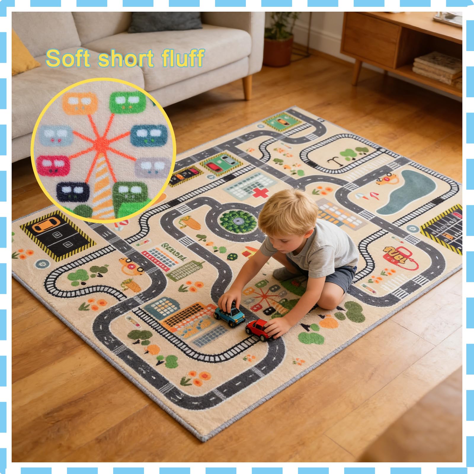 Kinderspielmatte Stadtstraßen-Teppich, Rutschfester Stadtplan, weicher Premium-Filz, strapazierfähiger und schmutzabweisender Florteppich für Kleinkinder, Indoor-Spielzimmer, Kinderzimmer