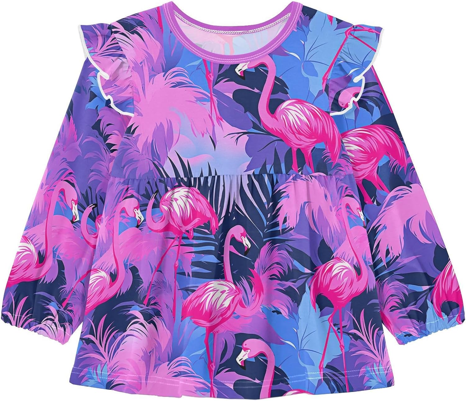 visesunny Toddler Clothes for Girls Pink Flamingo Long Sleeve Fall Shirts Cotton Top with Ruffle Collar