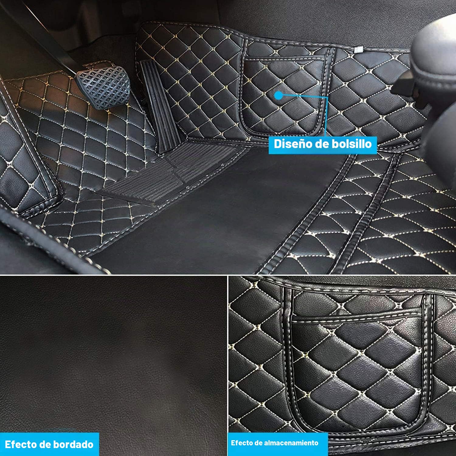 Alfombrillas en Cuero Personalizadas para Mercedes A/B/C/E/G/S/R/V-Class CL GL SL EQ AMG, Impermeable Antideslizante Alfombras de PU Cuero del Coche Negro