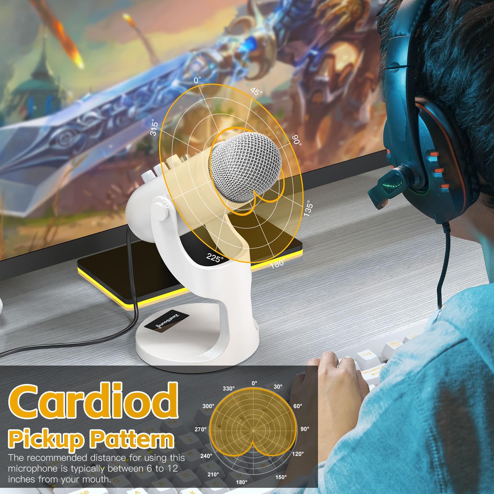 zealsound Micrófono de Condensador, Asmr micrófono, micrófonos Plug & Play para PS 4&5, Control de Ganancia de micrófono, botón de Silencio para TikTok, Podcast de Youtube en Mac y Windows, Perla
