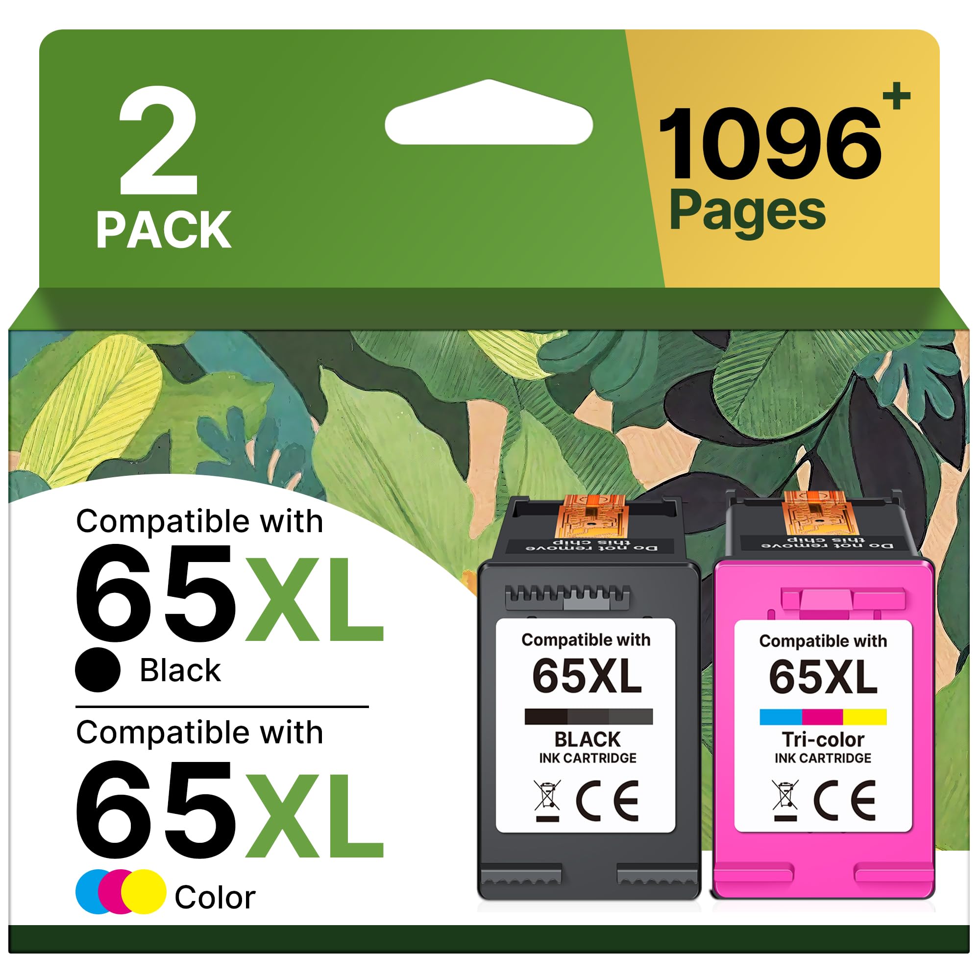 65XL Ink Cartridges Black/Color Combo Pack High-Yield Replacement for HP Ink 65 65XL Ink Cartridges Work for HP DeskJet 3755 3772 3700 3752 3722 2600 2622 Envy 5055 5000 5070 5052 (1 Black,1 Color)