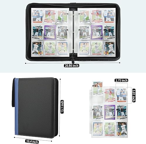 Miniatura 2 de 9 Pockets Trading Card Binder with Sleeves Card Organizer, 900 Double Sided Pocket PU Card Collection Binder, Baseball Binder,for Sports Card, MTG,