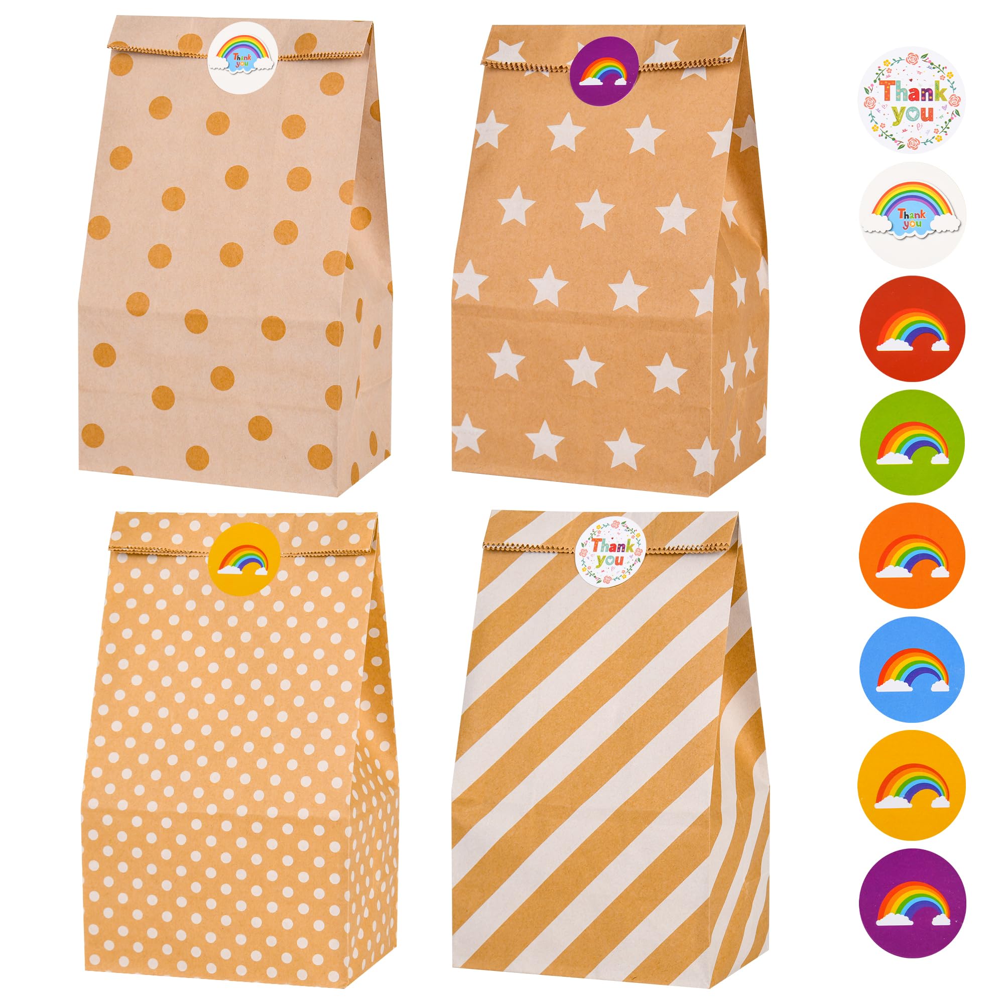 20 Sacchettini Regalo Per Compleanno Bambini | Carta Kraft Colorata Con Pois | 60 Adesivi Inclusi | 24x13x8 Cm