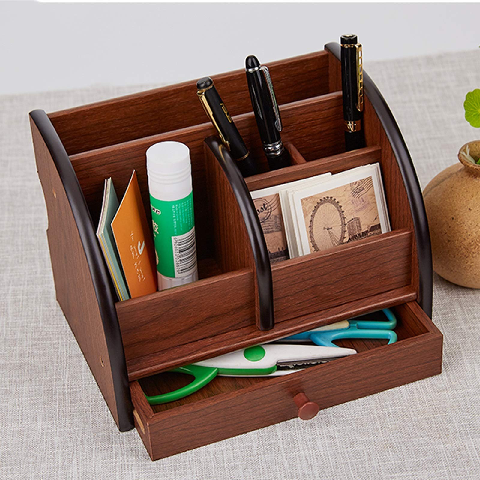 Stifteköcher Stiftbecher Hölzerner multifunktionaler Stiftschreibtisch-Briefpapier mit Schublade, Bleistift-Topf-Make-up-Bürsten-Halter-Briefpapierschreibtisch ordentlicher Organisatoren Stifteköcher