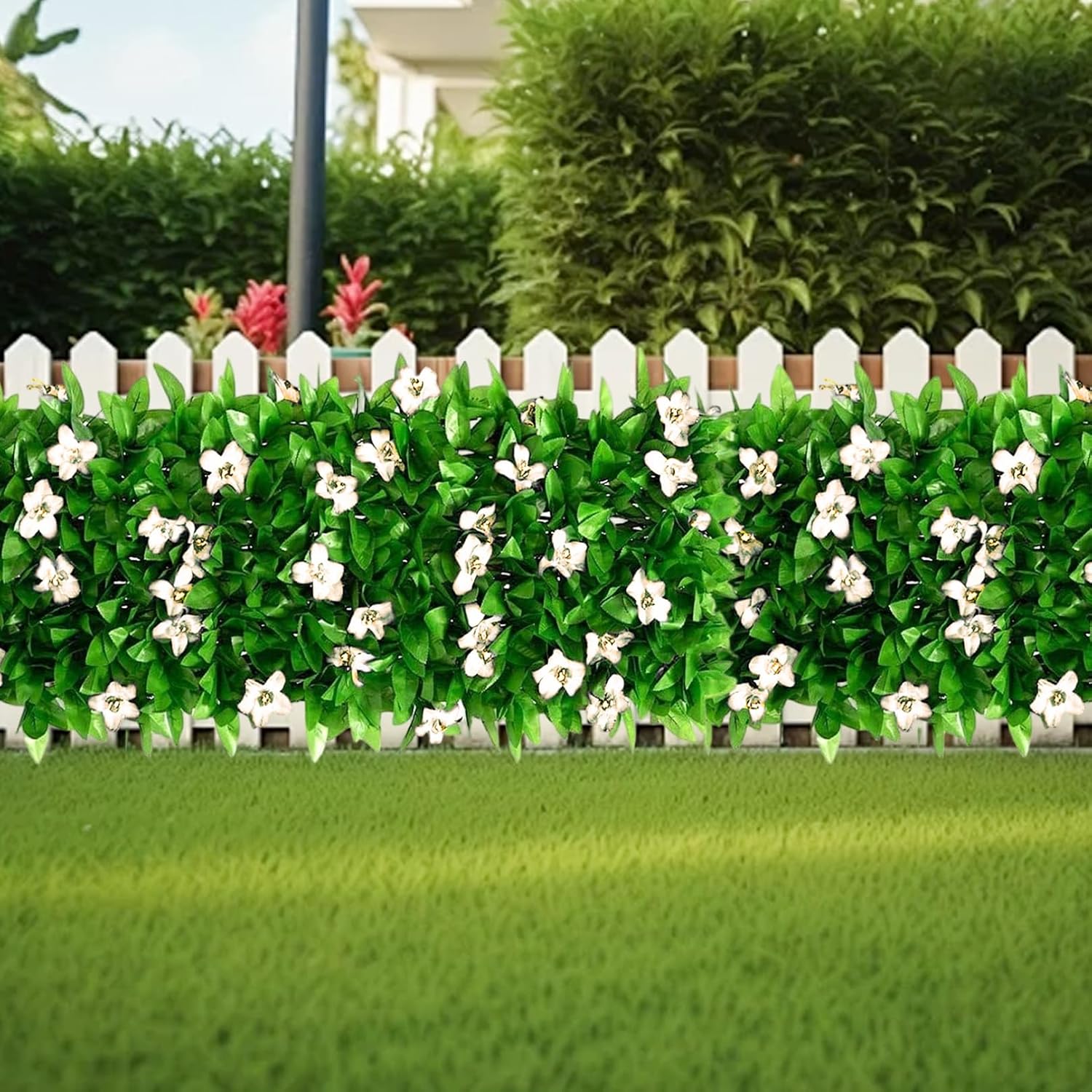 2Pcs Balcony Privacy Screen Artificial White Orchid Fence Foldable Faux Ivy Panel