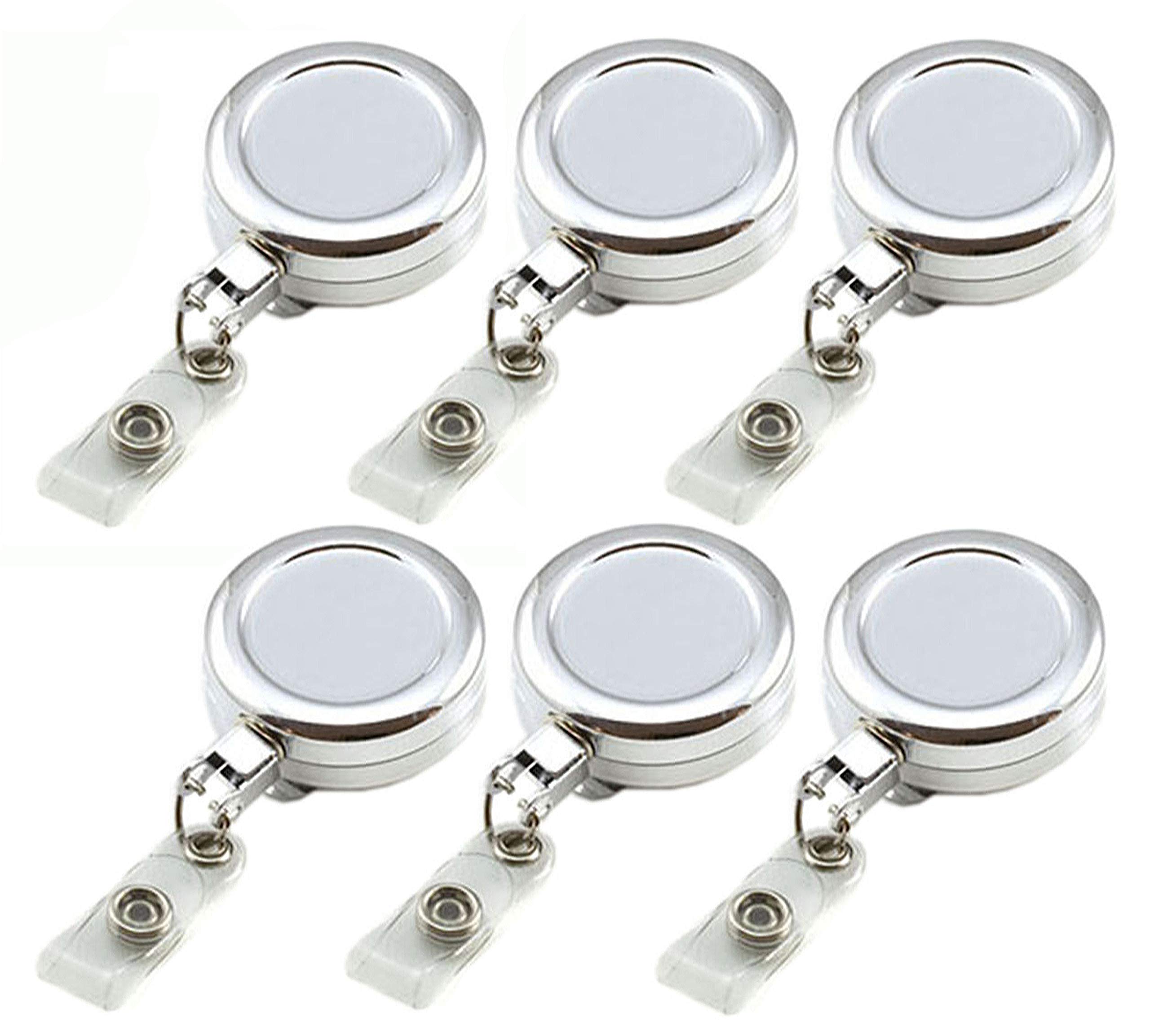 PCL Media ltd Retractable Badge Reel Chrome Heavy Duty ID Badge Pull Reel with Strap Clip Extendable ID Card Holder (Pack of 6) Metal YoYo Badge Reel โ image 1