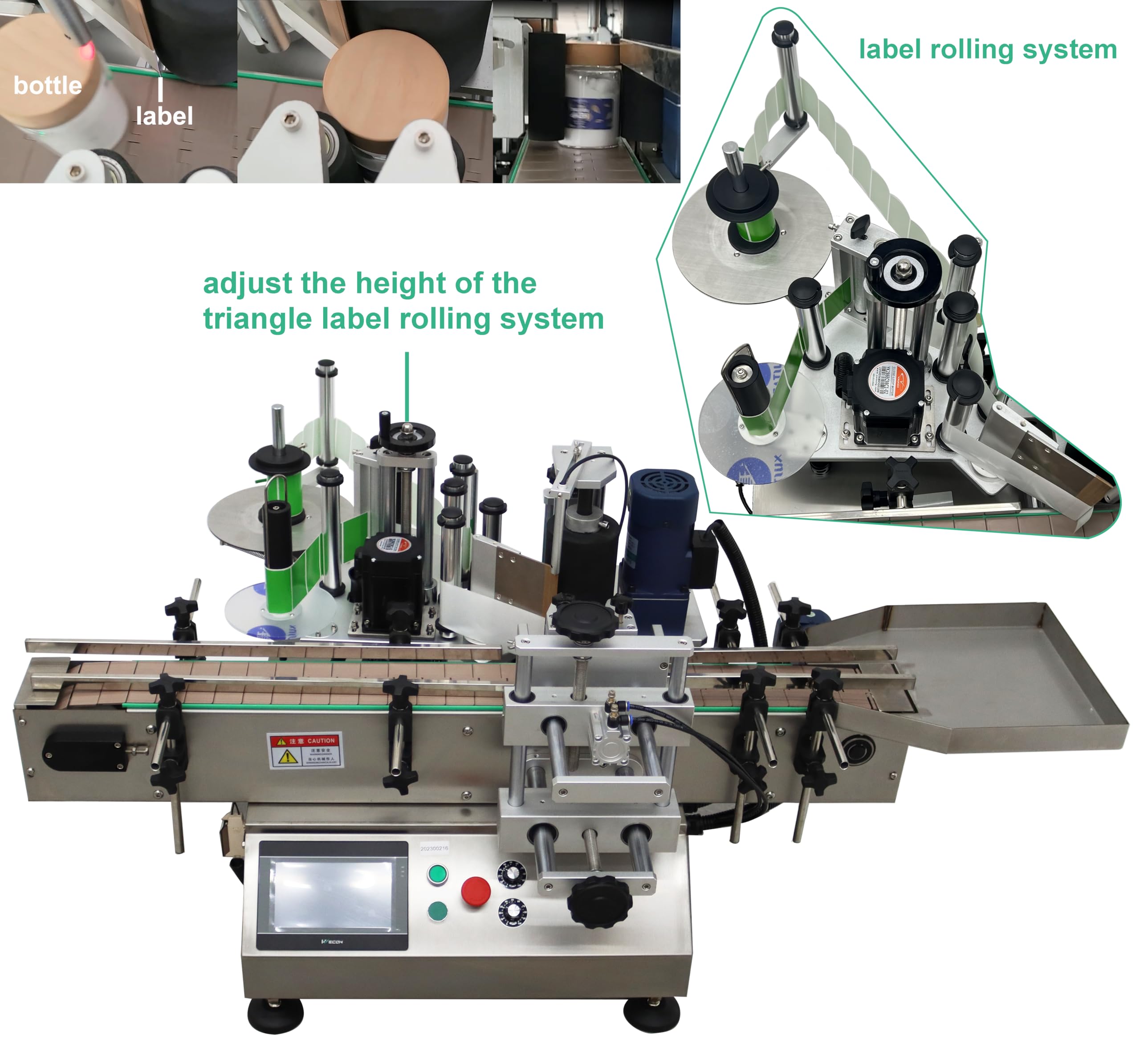 PreAsion Automatic Round Bottle Labeling Machine Label Sticking Pasting Machine with Conveyor Bottle Diameter 0.78-4.72inch 360°Labeling