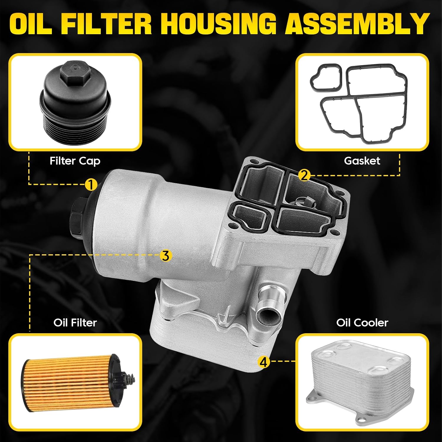 Aluminium Oil Filter Housing Assembly Compatible with 2012-2014 VW Amarok Passat Audi A3 Q3 2.0L 03L115389H 03L115389B 03L115389C 03L115389G 03L-115-389-H Oil Cooler
