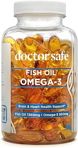 Suplemento de aceite de pescado Omega 3, píldoras de aceite de pescado con aroma a limón de alta resistencia, 1360 mg de EPA DHA para apoyo