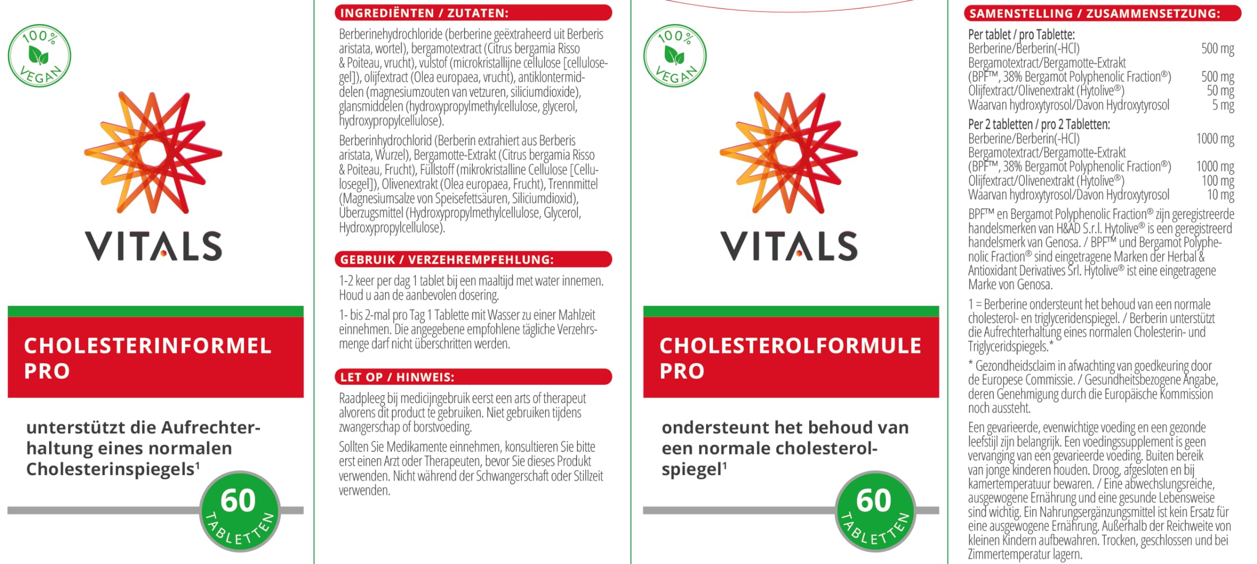 Vitals - Cholesterinformel Pro 60 Tabletten mit Berberin. Unterstützt normalen Cholesterinspiegel, 100% vegan.