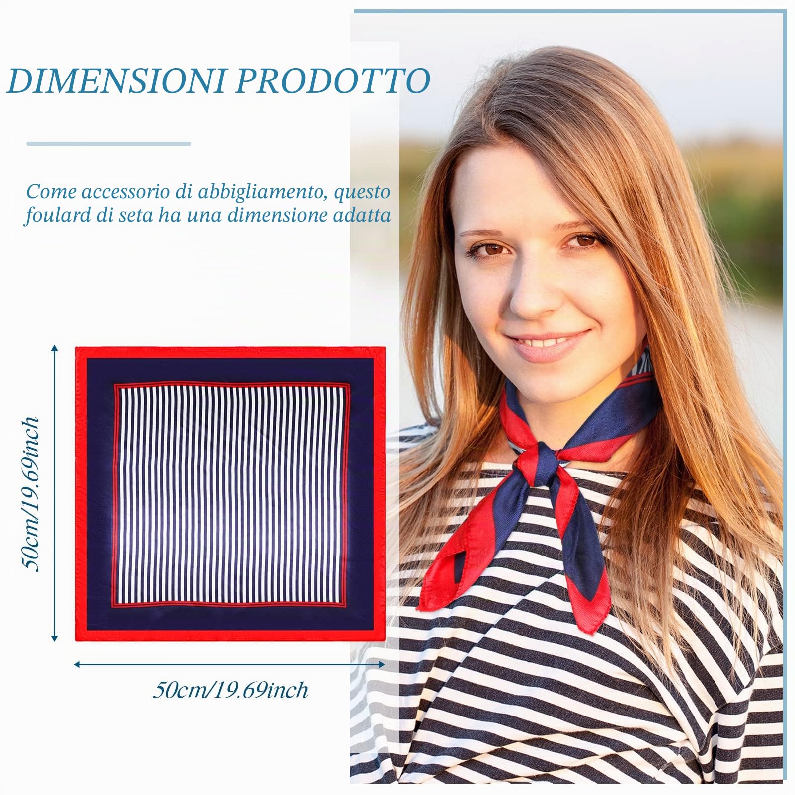 HICARER 12 Sciarpe Marinaio in Seta Imitata per Donna Fazzoletto Collo Nautica Blu Bianca Rossa Foulard Quadrata (Classico)