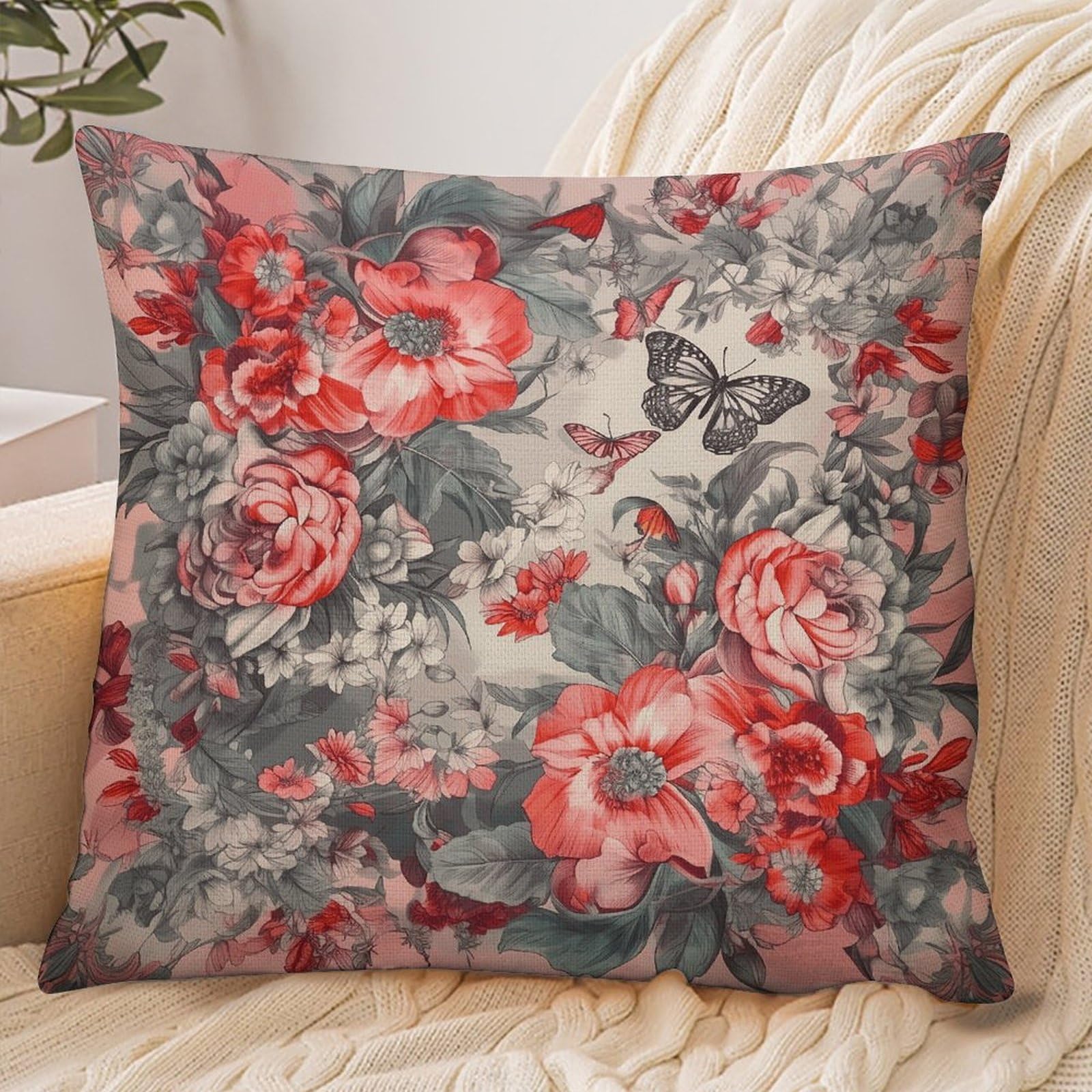 Fekiloot Style Gray Butterfly Pattern Pillowcase Pillow Sham Pillow Case